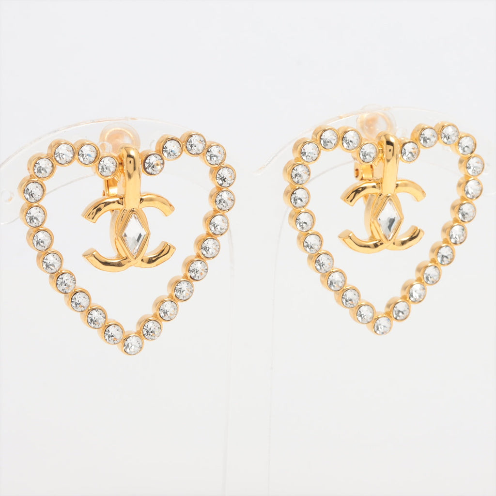 Chanel Coco Heart Rhinestone Gold Clip On Earrings Costume Jewellery 2023