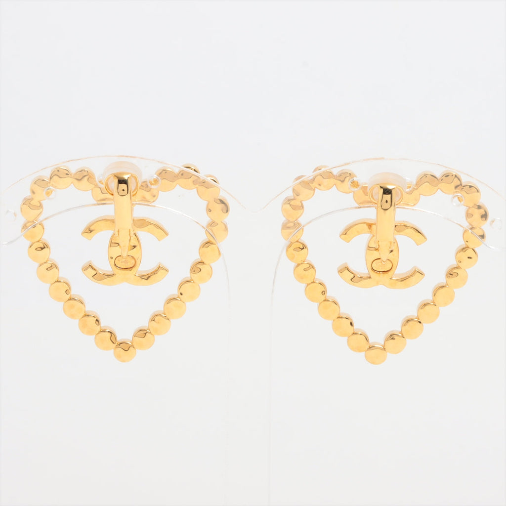 Chanel Coco Heart Rhinestone Gold Clip On Earrings Costume Jewellery 2023