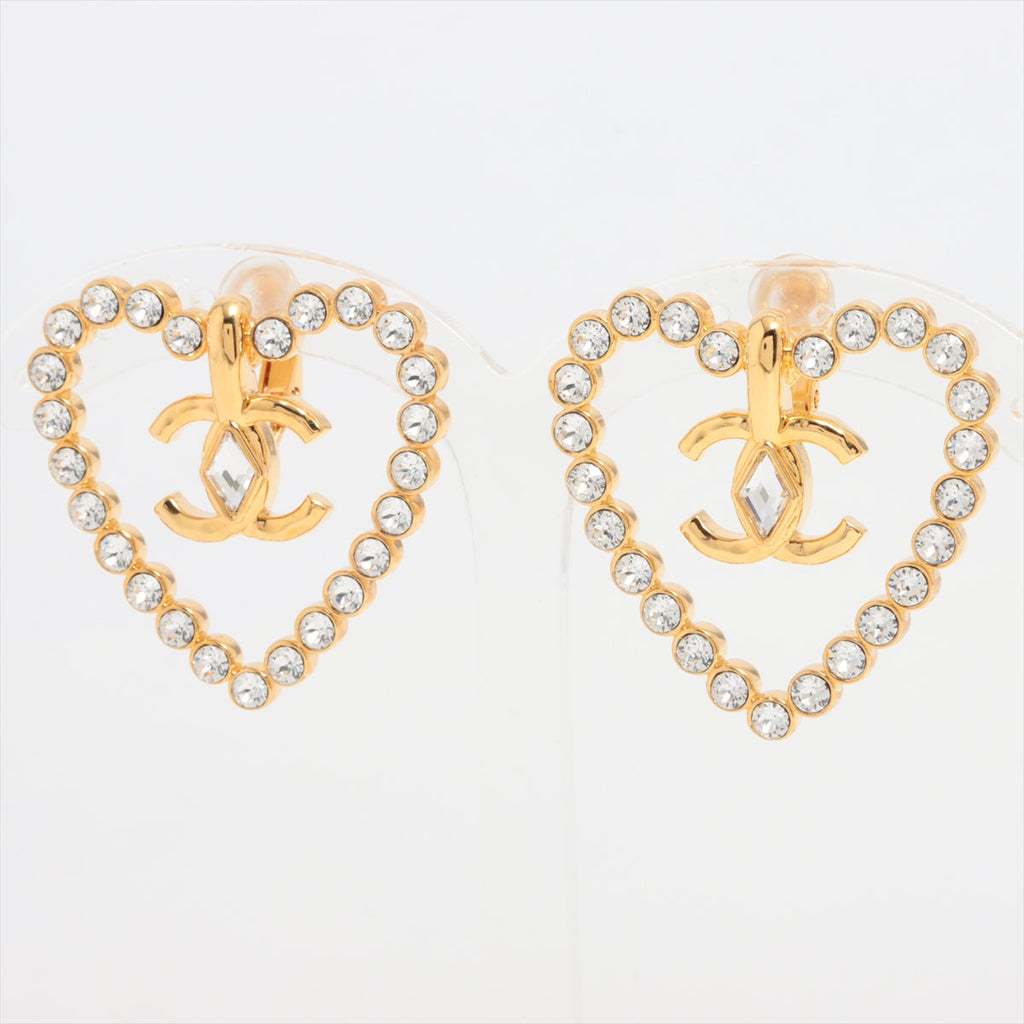 Chanel Coco Heart Rhinestone Gold Clip On Earrings Costume Jewellery 2023