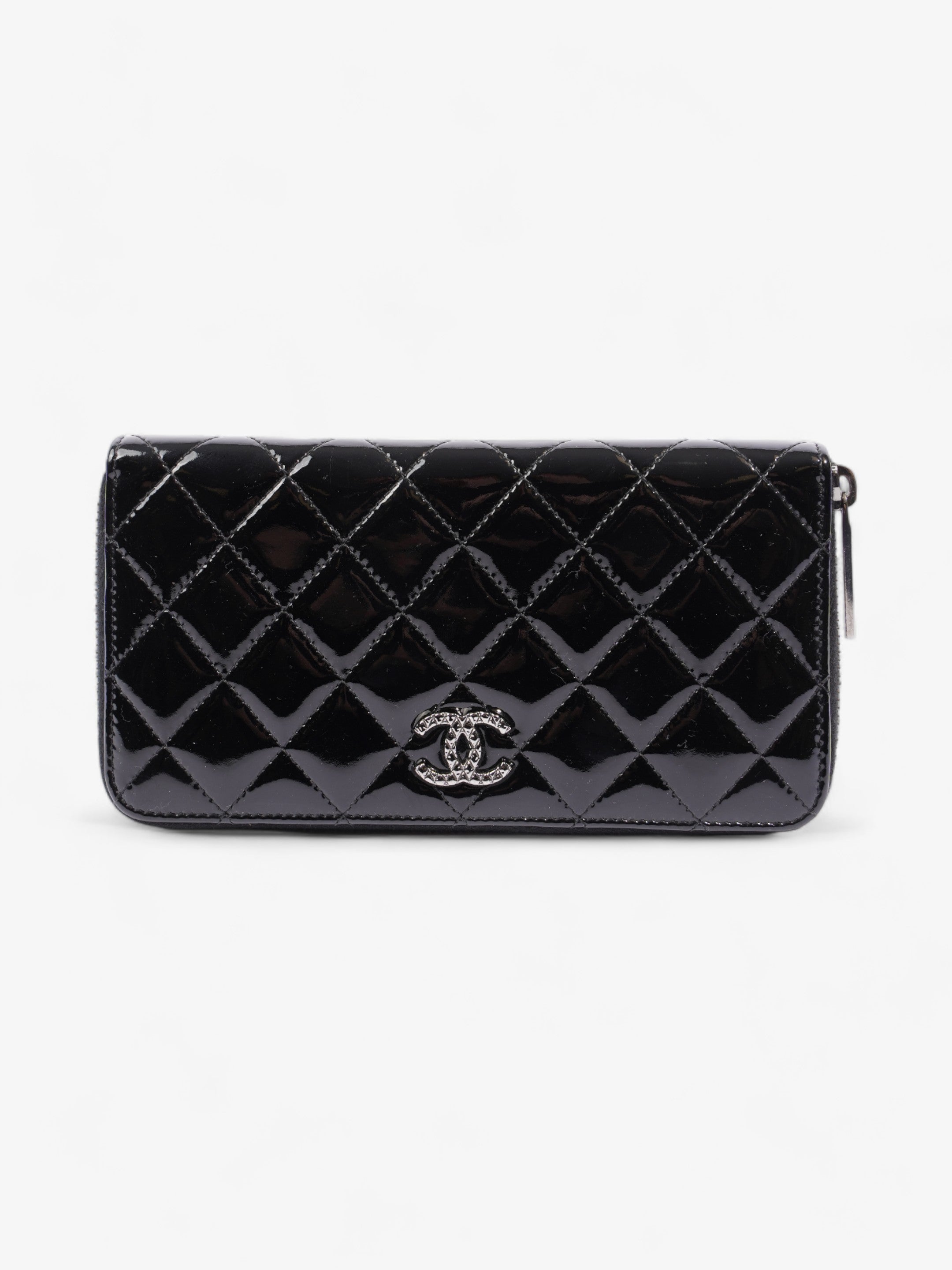 Chanel Brilliant Zip Around Wallet Black Patent Leather