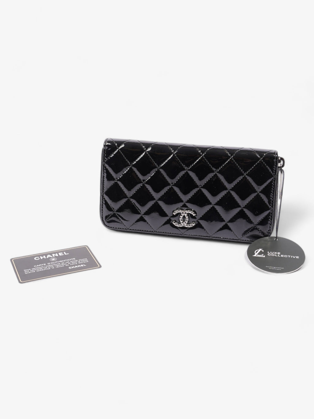 Chanel Brilliant Zip Around Wallet Black Patent Leather