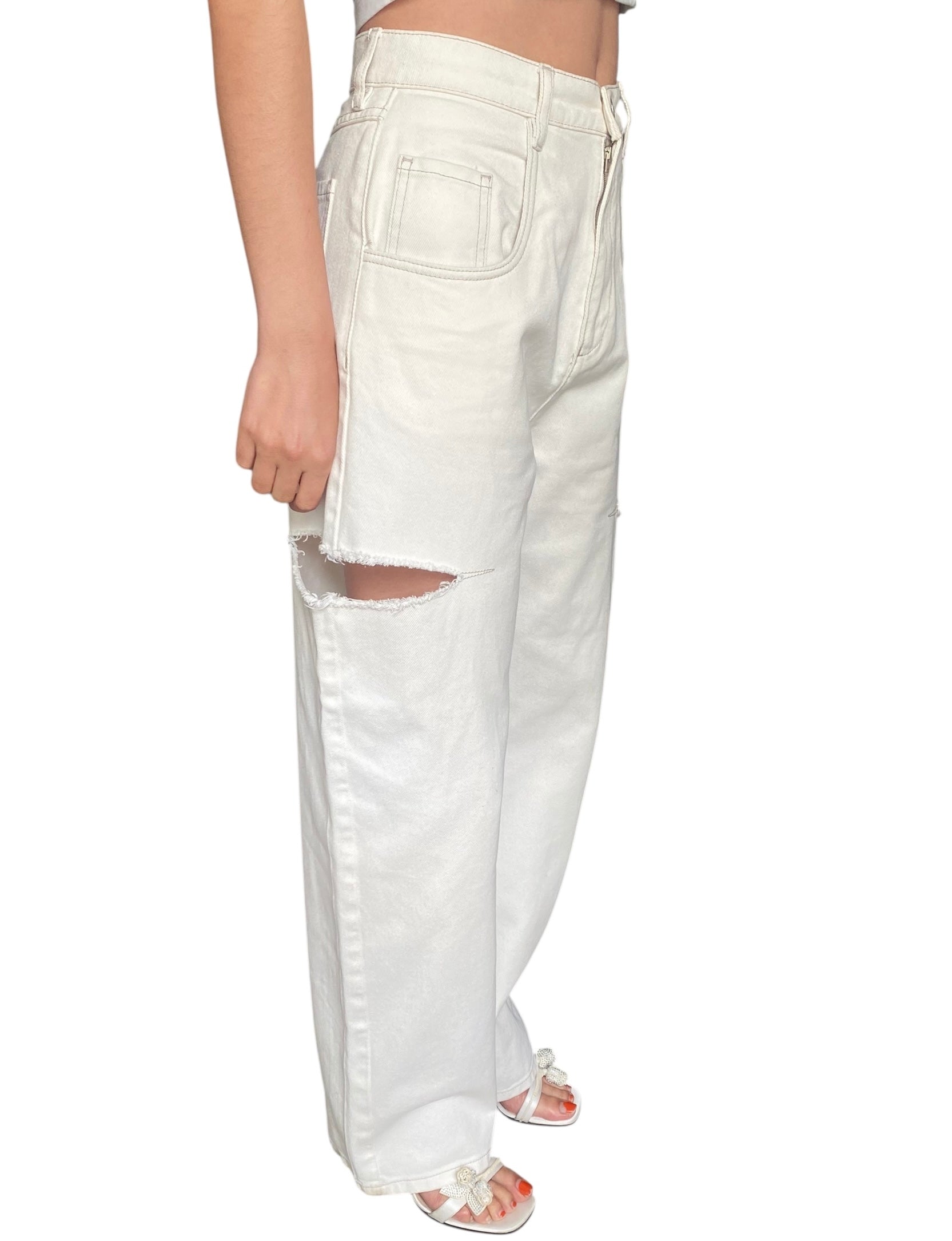 Margiela White Slashed Wide Leg Denim - 40 / US 6