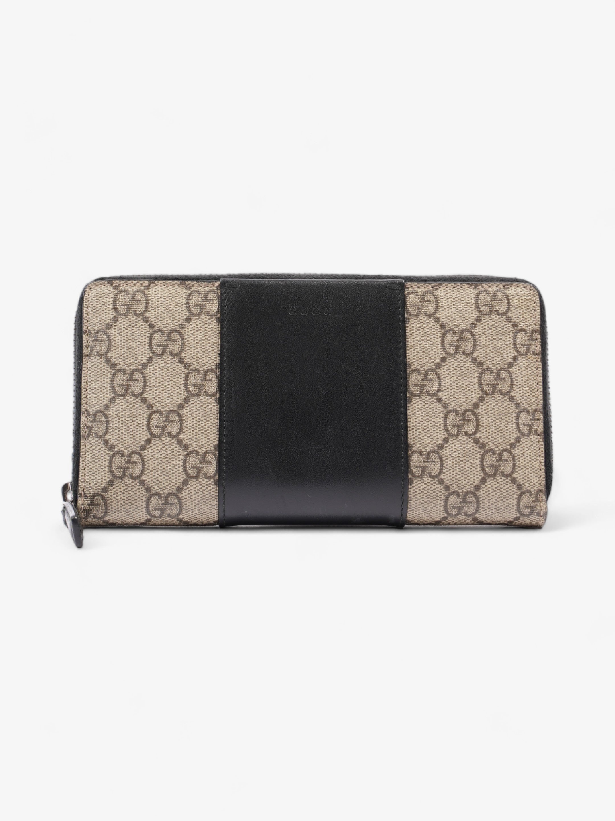Gucci Zip Around GG Wallet Beige And Ebony GG Supreme / Black Coated Canvas