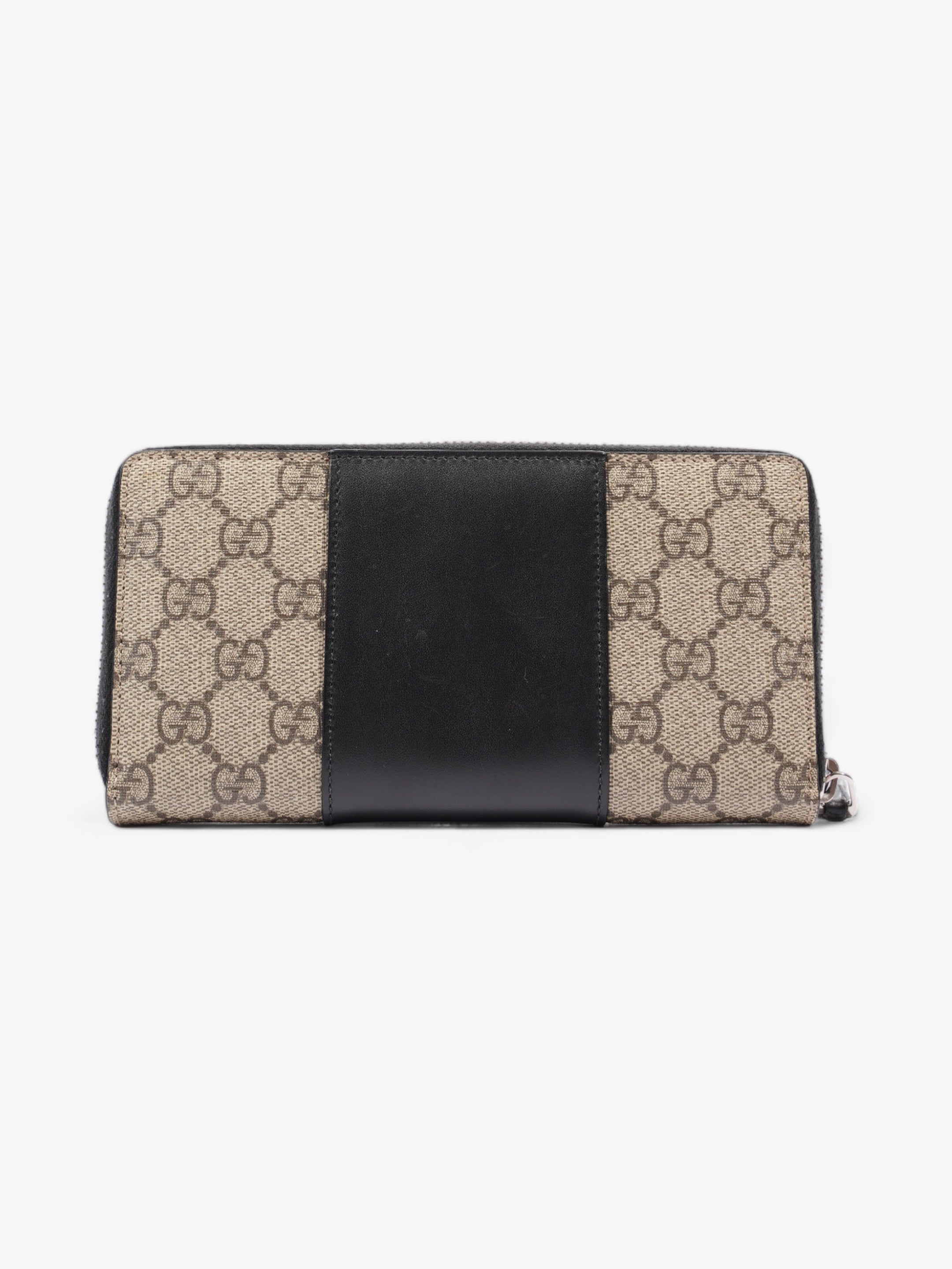 Gucci Zip Around GG Wallet Beige And Ebony GG Supreme / Black Coated Canvas