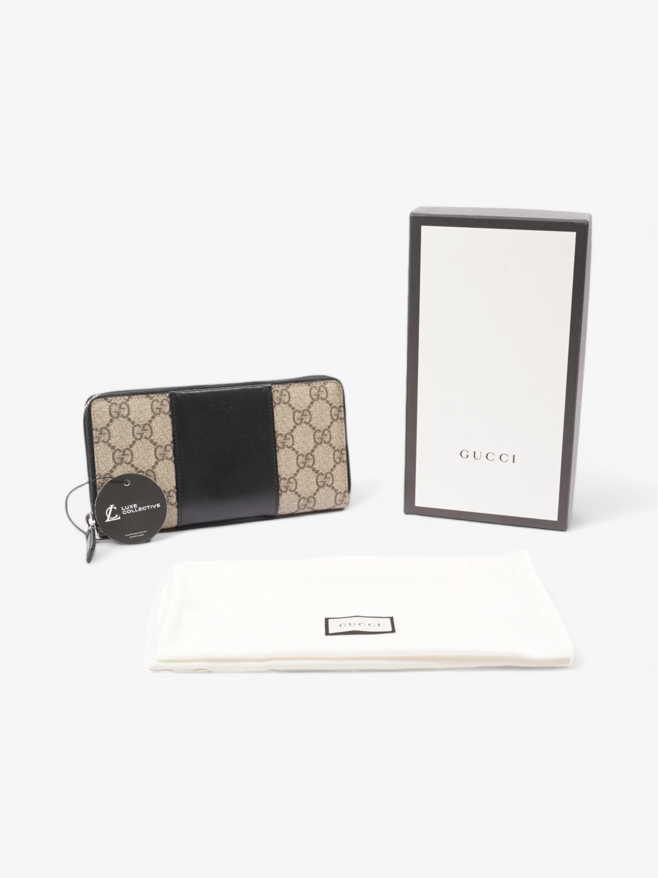 Gucci Zip Around GG Wallet Beige And Ebony GG Supreme / Black Coated Canvas