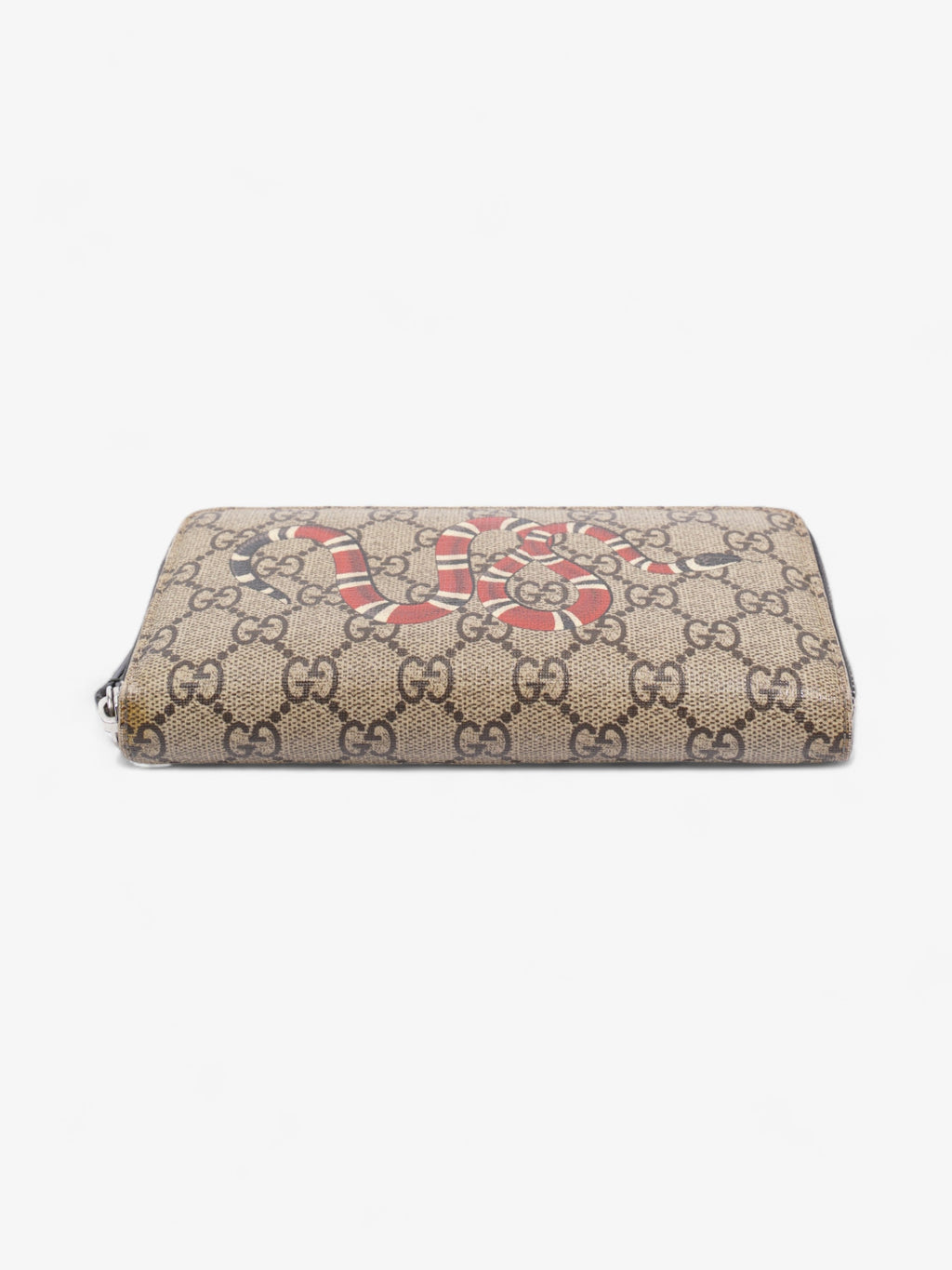 Gucci Snake Zip Around Wallet Beige And Ebony GG Supreme Coated Canvas