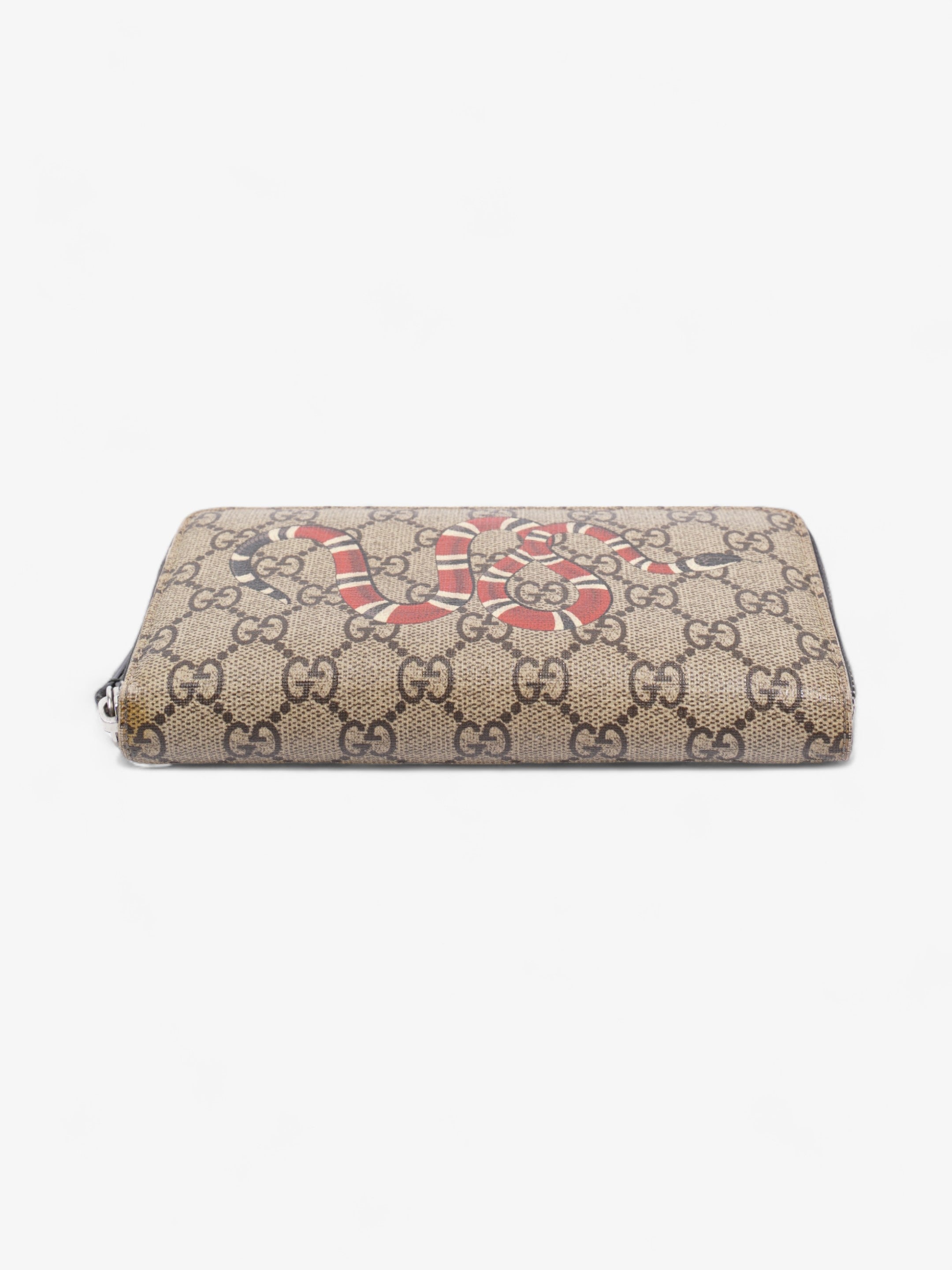 Gucci Snake Zip Around Wallet Beige And Ebony GG Supreme Coated Canvas