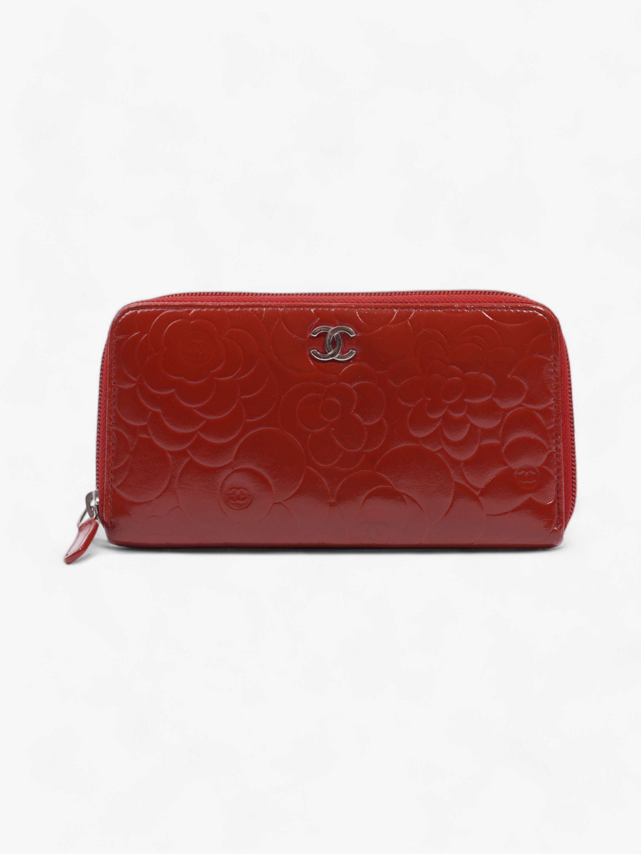 Chanel Camelia Zip Round Wallet Red Leather