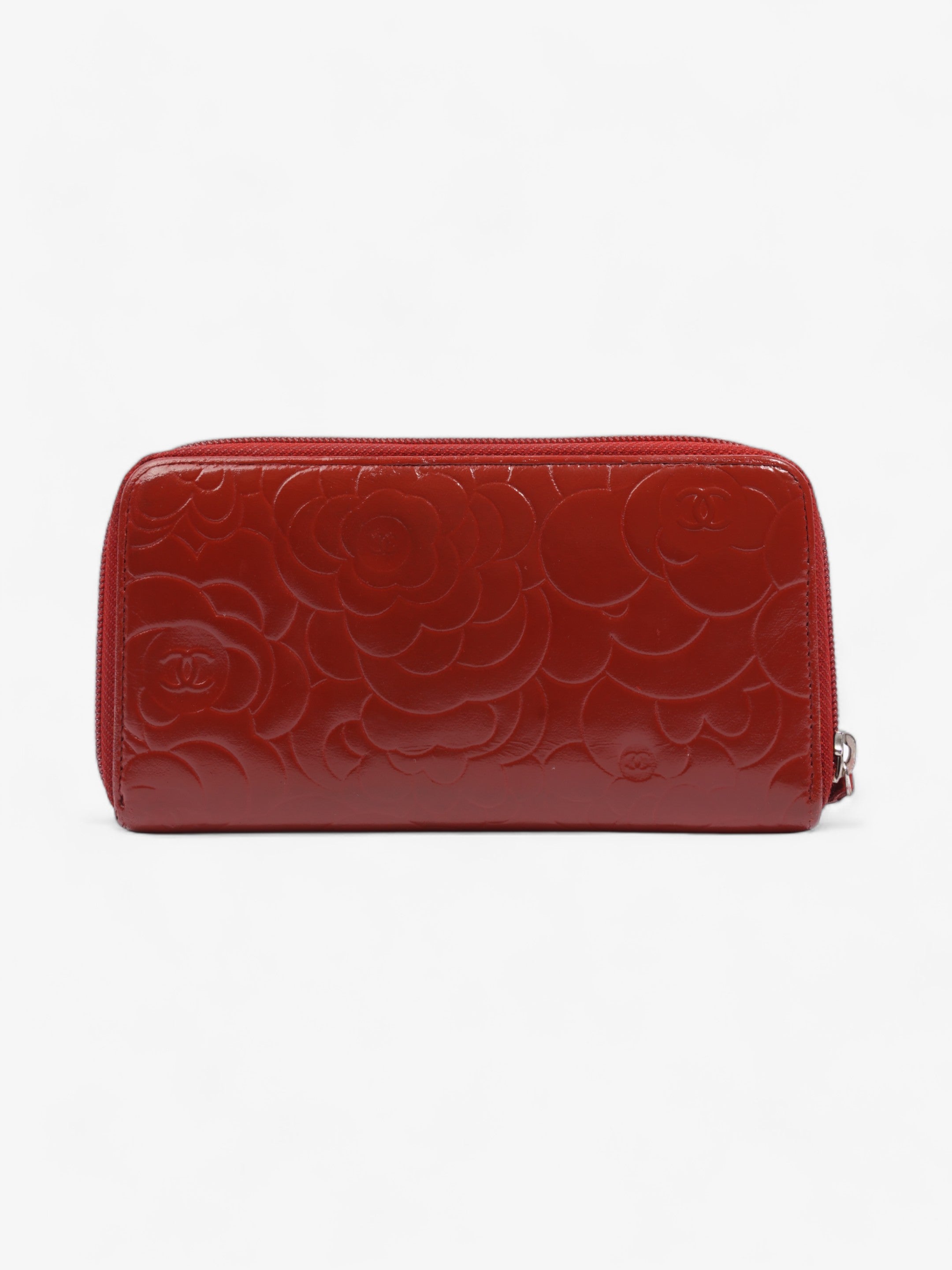Chanel Camelia Zip Round Wallet Red Leather