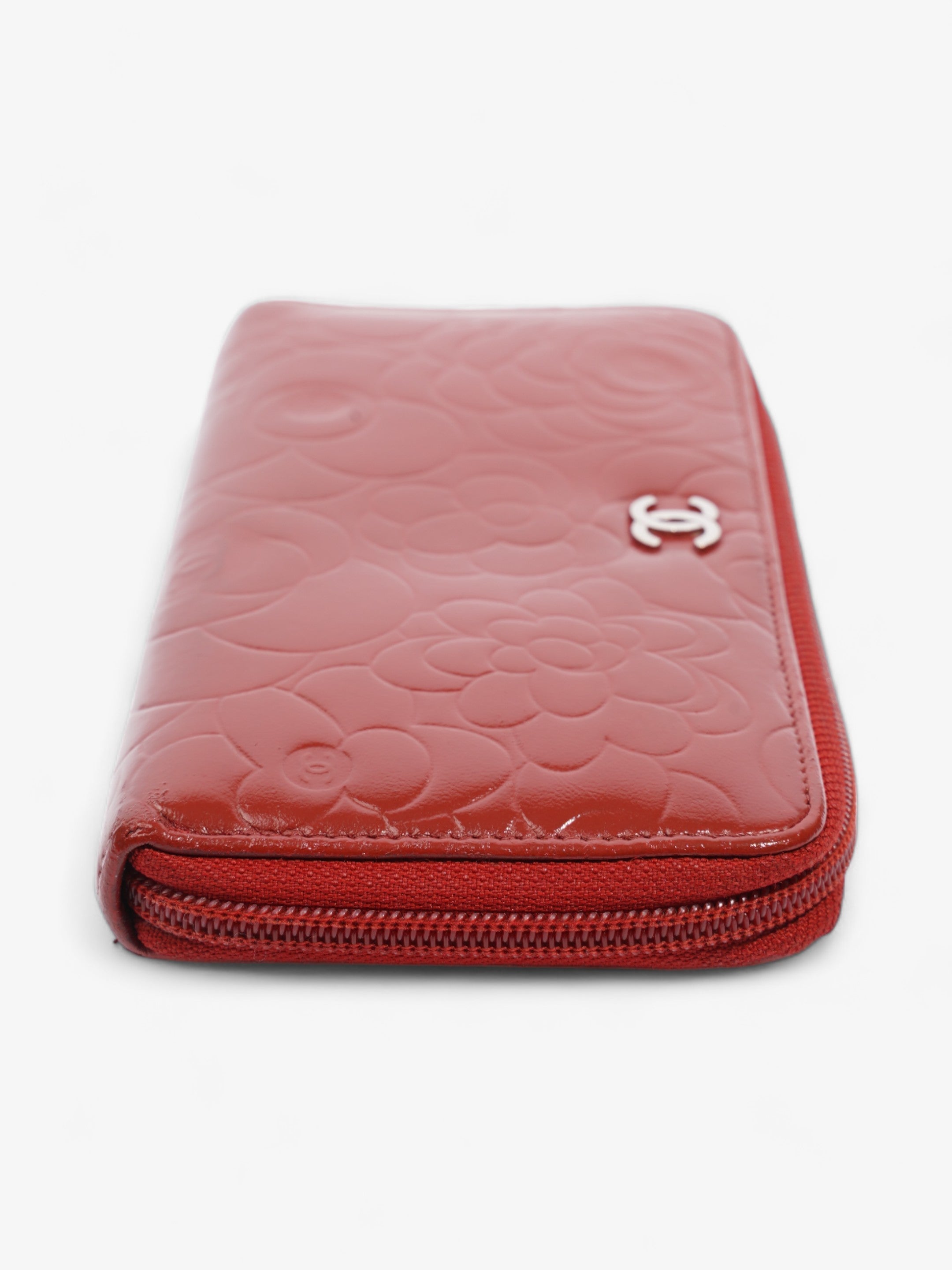 Chanel Camelia Zip Round Wallet Red Leather