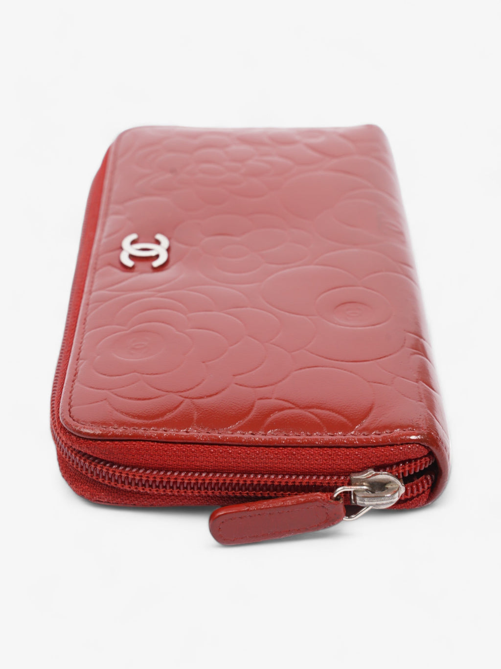 Chanel Camelia Zip Round Wallet Red Leather
