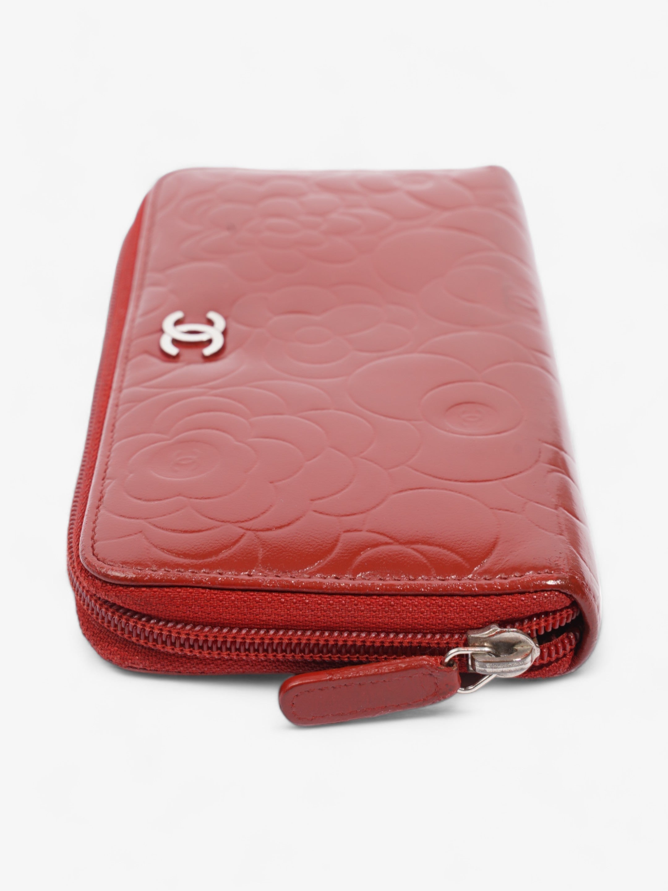 Chanel Camelia Zip Round Wallet Red Leather