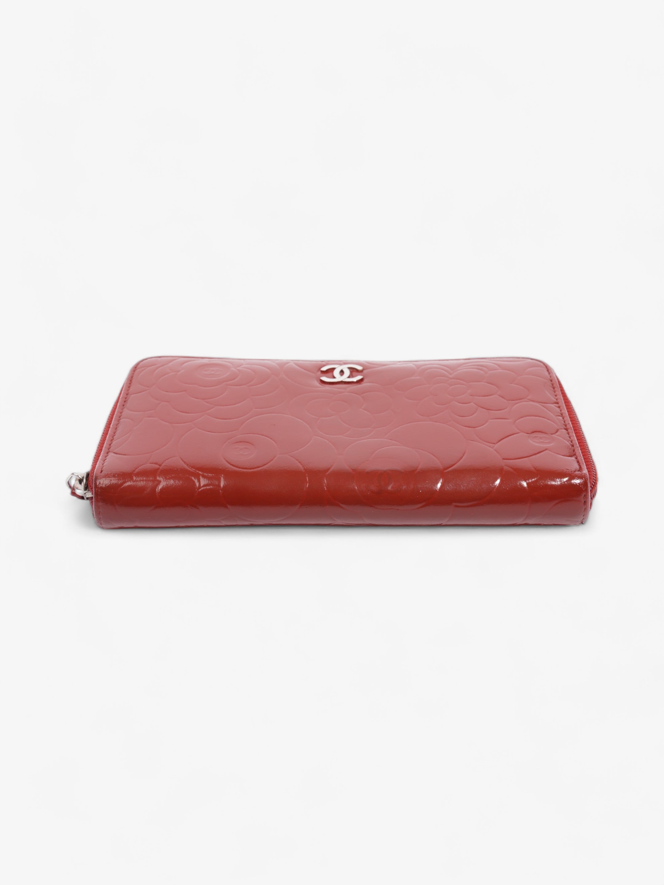 Chanel Camelia Zip Round Wallet Red Leather