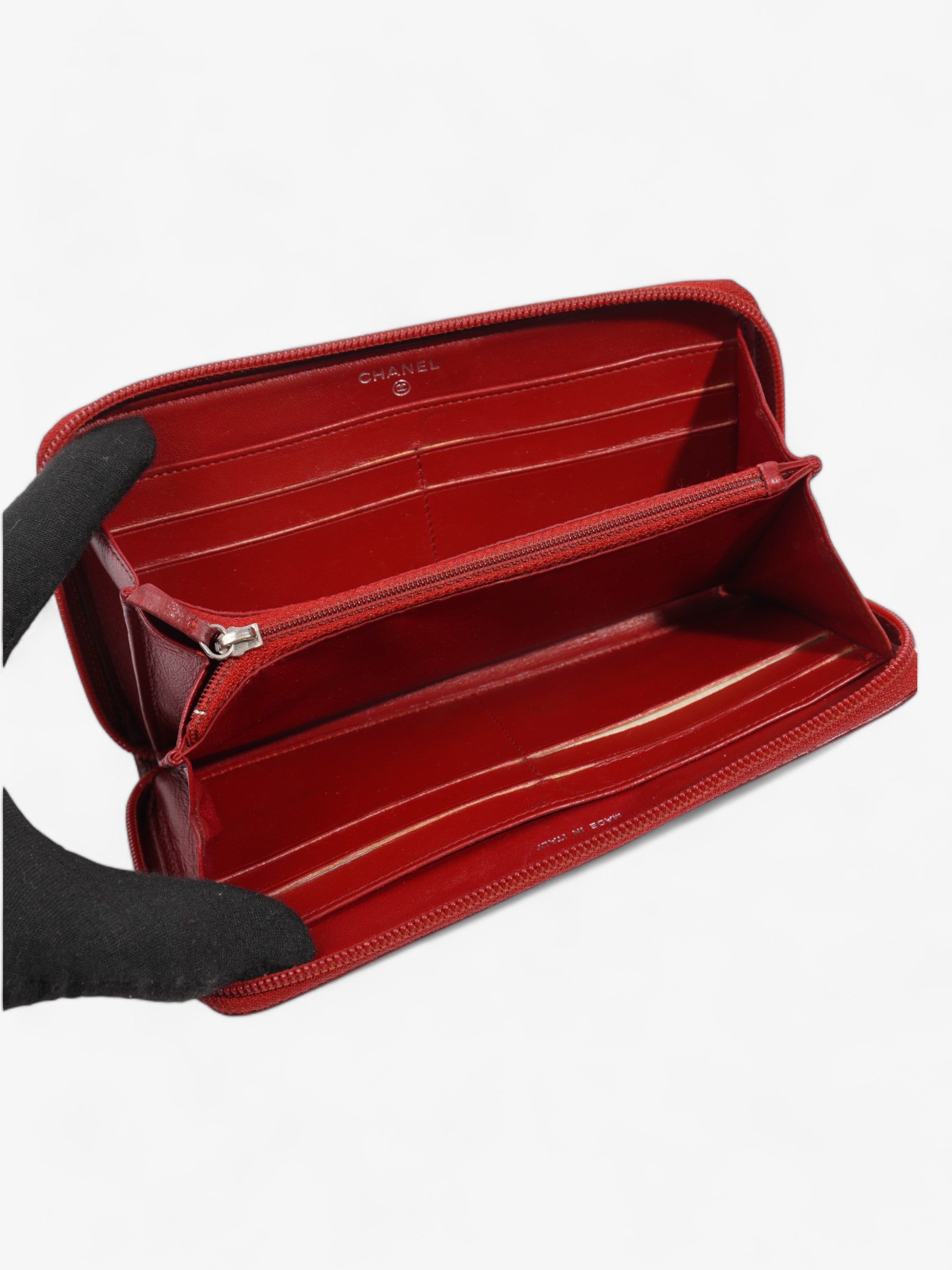 Chanel Camelia Zip Round Wallet Red Leather
