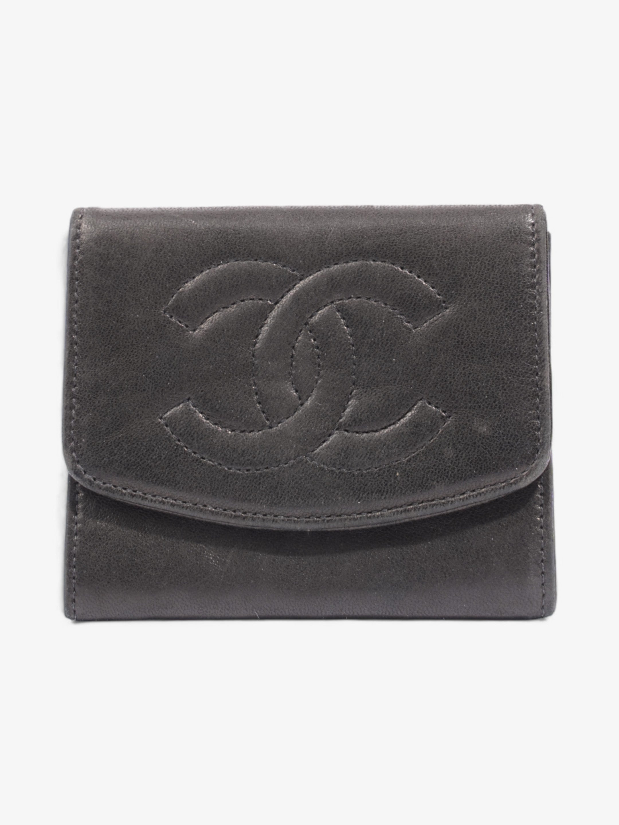 Chanel Coco Mark Lambskin Coin Purse  Black Lambskin Leather