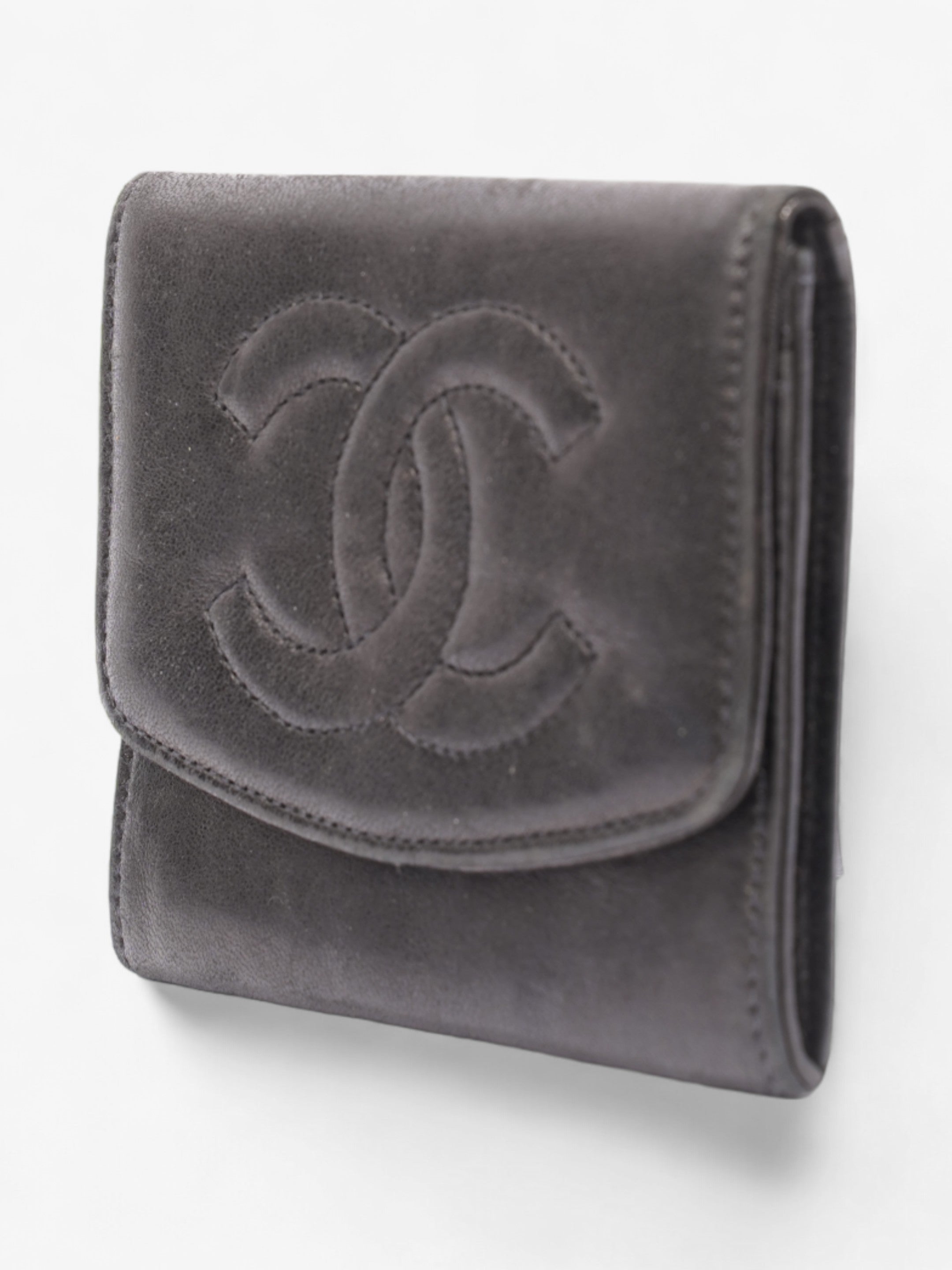 Chanel Coco Mark Lambskin Coin Purse  Black Lambskin Leather