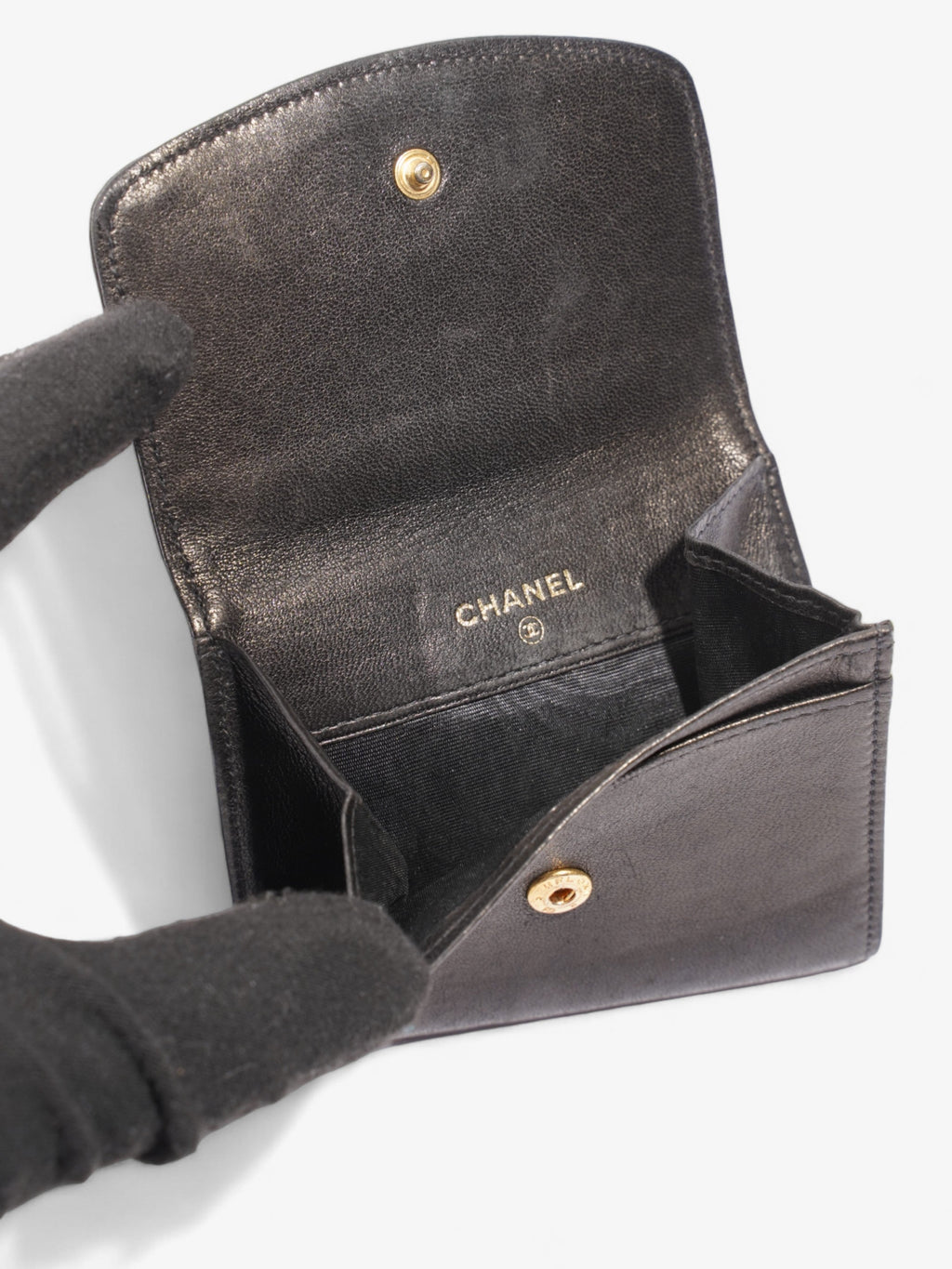 Chanel Coco Mark Lambskin Coin Purse  Black Lambskin Leather