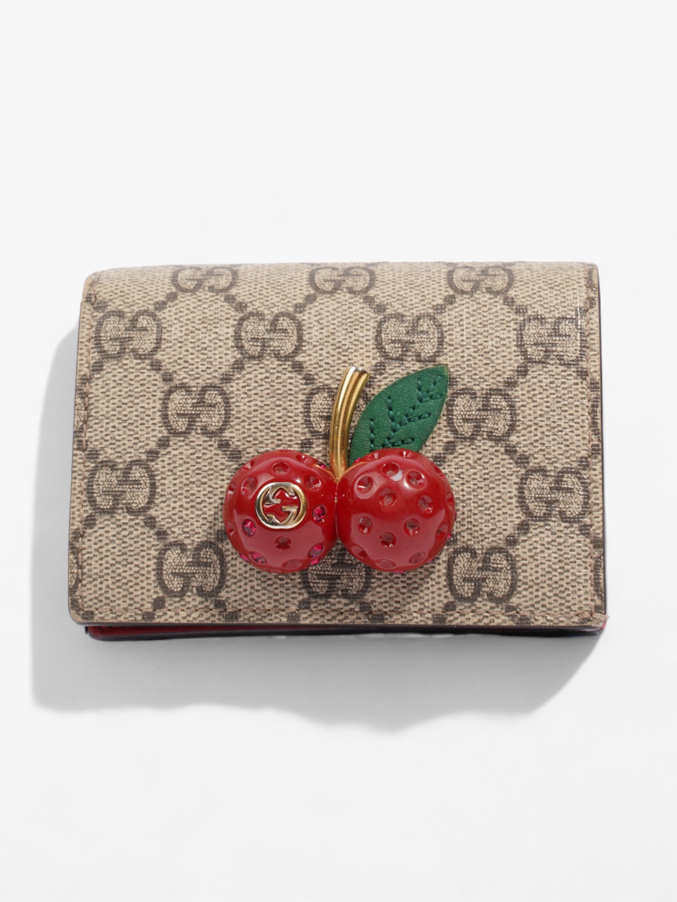 Gucci Cherry Fold Over Wallet GG Supreme / Red / Gold Coated Canvas