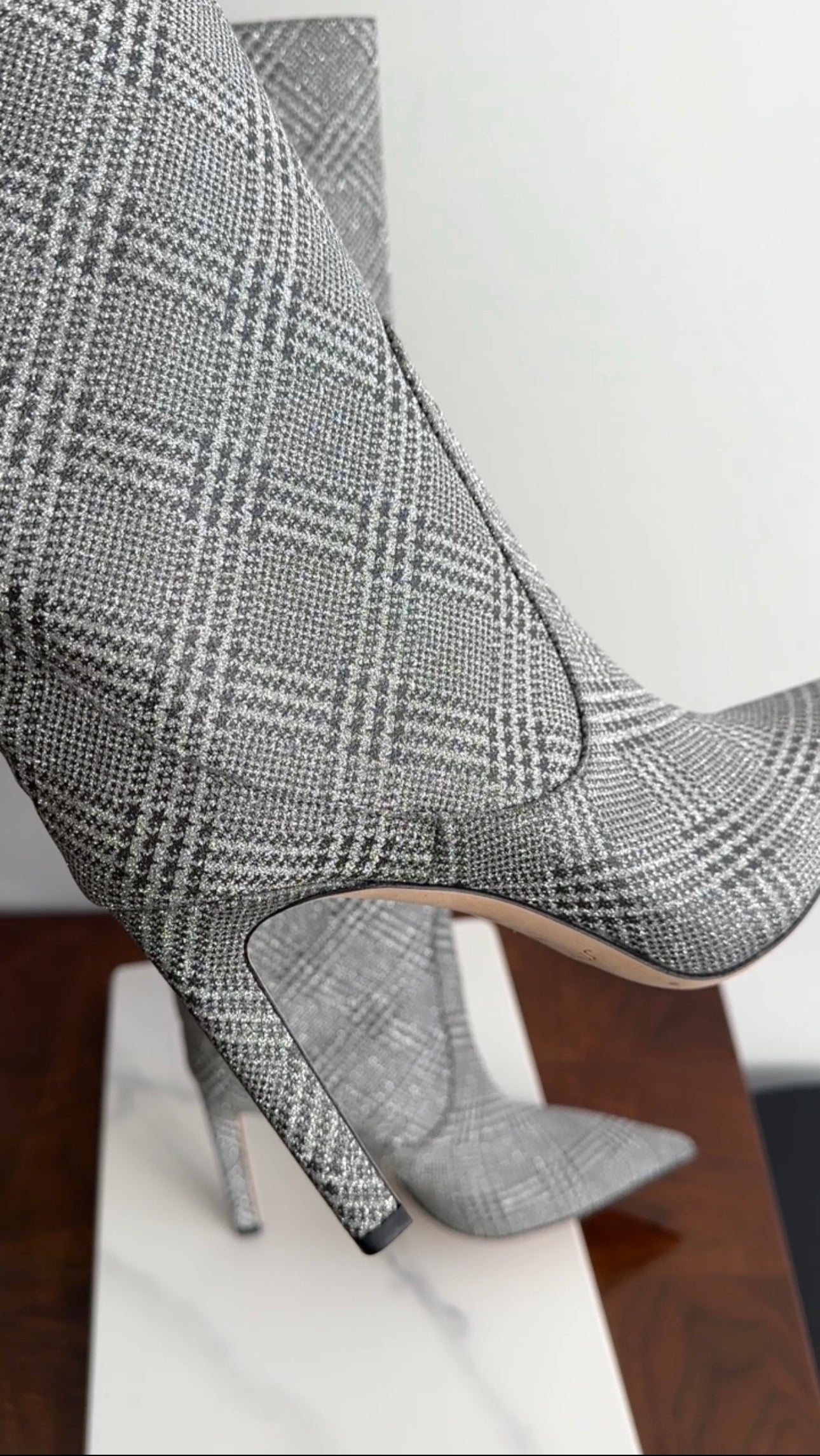 Jimmy Choo Mavis Silver Houndstooth Glitter Tall Boots - 38