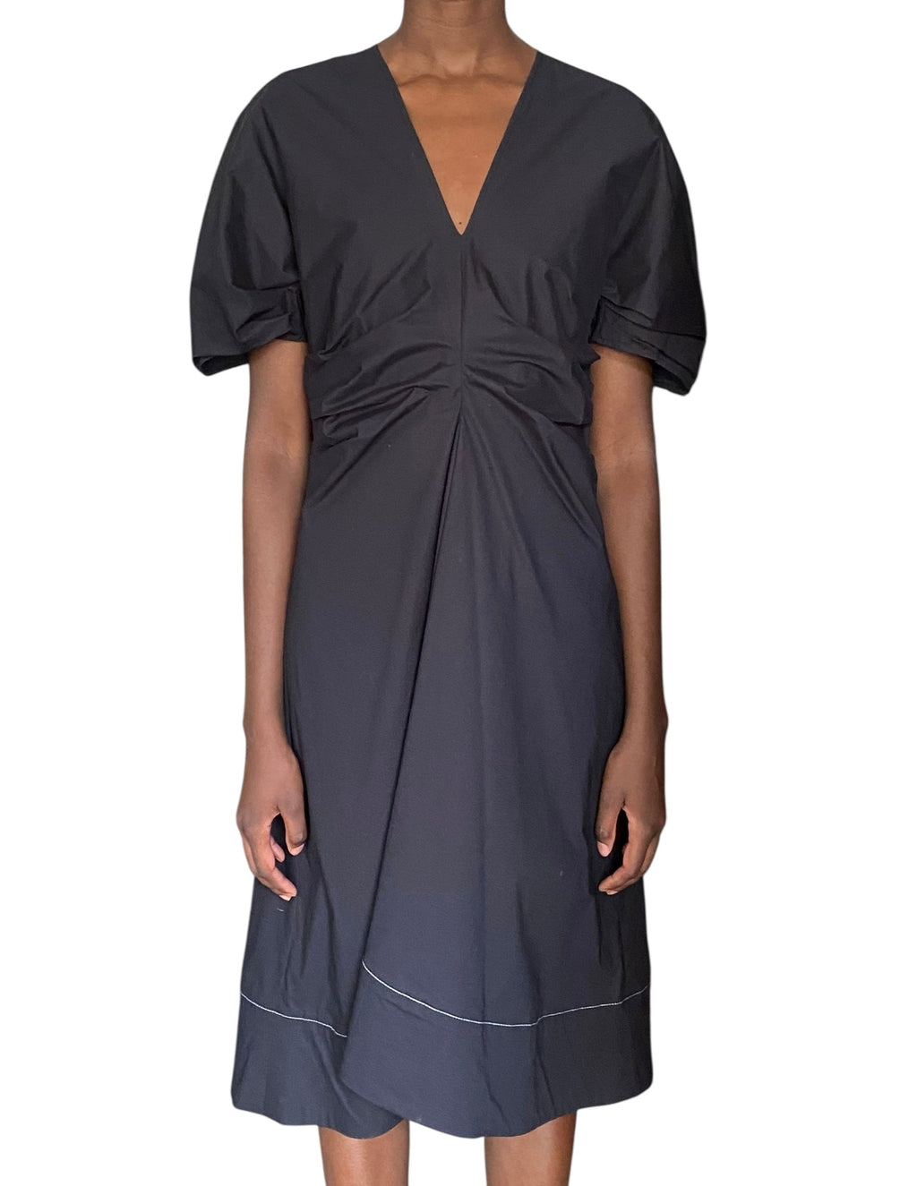 Proenza Schouler Black Cotton Rouched Midi Dress - US 10