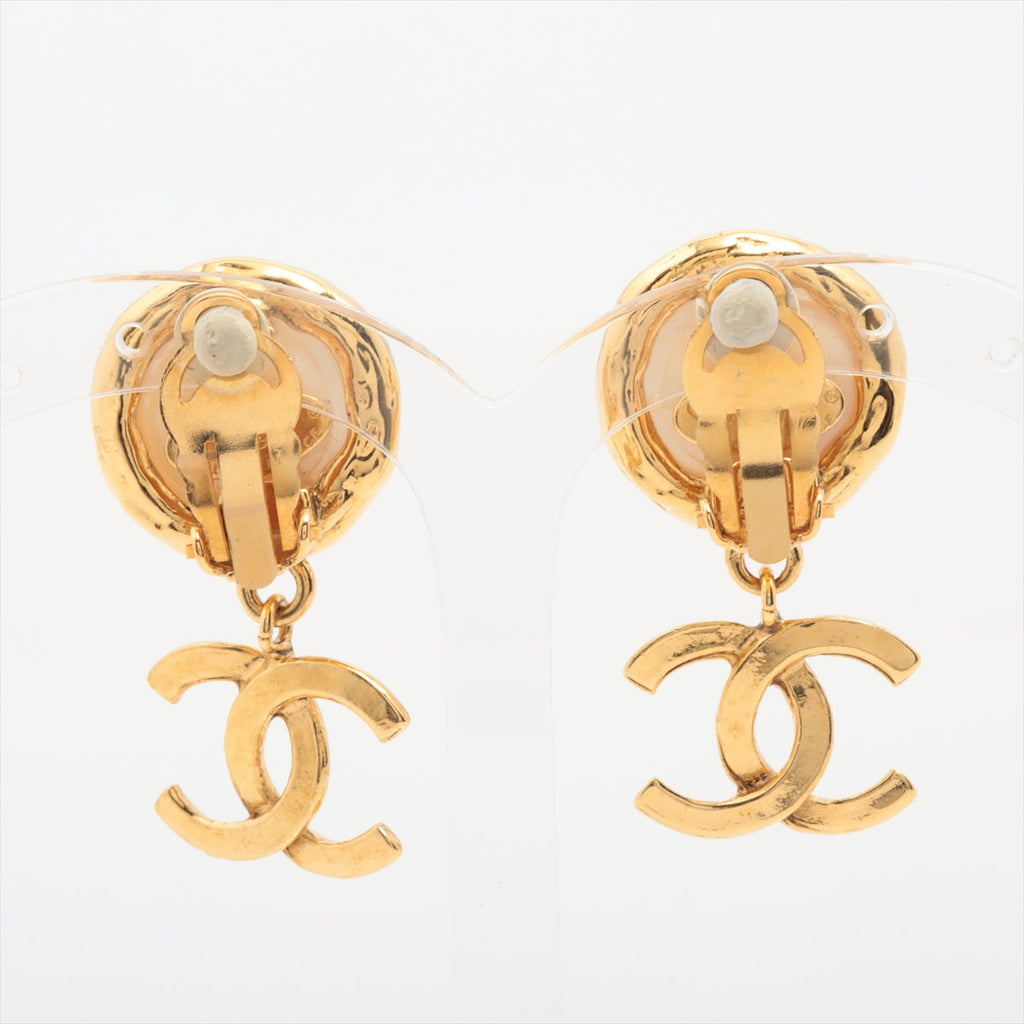 Chanel Pearl Drop CC Logo Gold Clip On Earrings Costume Jewellery