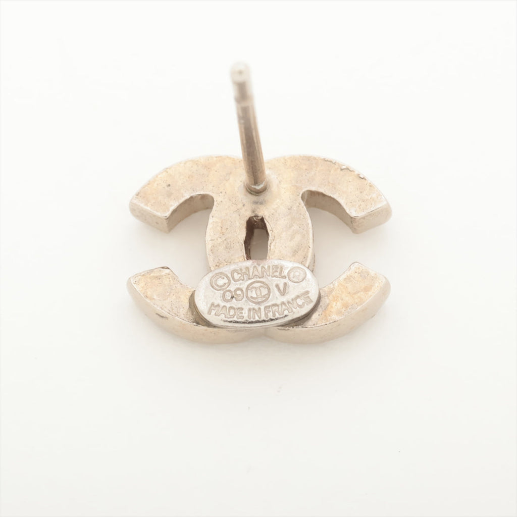 Chanel Coco Logo Rhinestone Silver Stud Earrings Costume Jewellery