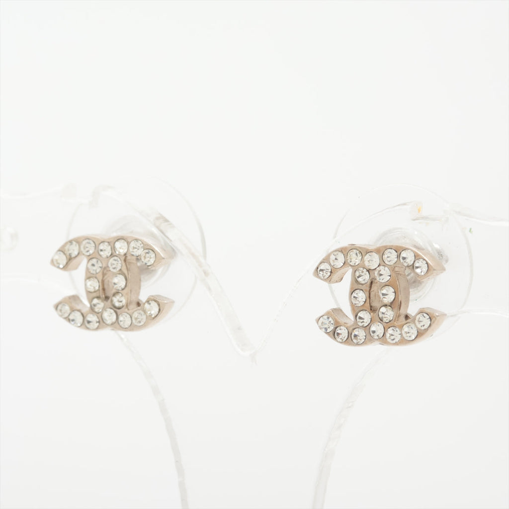 Chanel Coco Logo Rhinestone Silver Stud Earrings Costume Jewellery