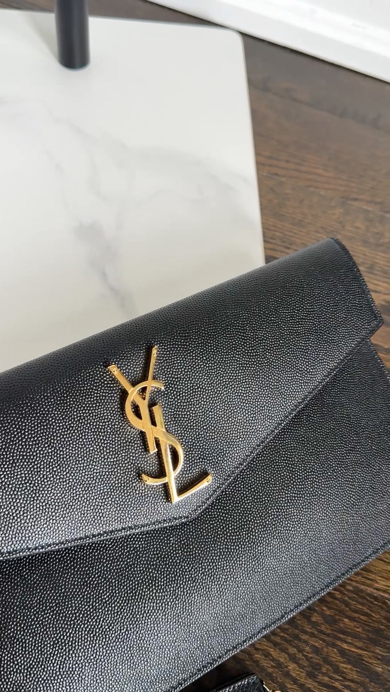 Saint Laurent Black Leather Uptown Pouch Clutch Bag