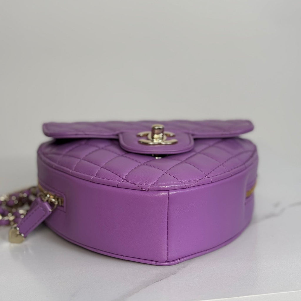 Chanel Large Heart Bag Purple Lambskin Gold Hardware 2022
