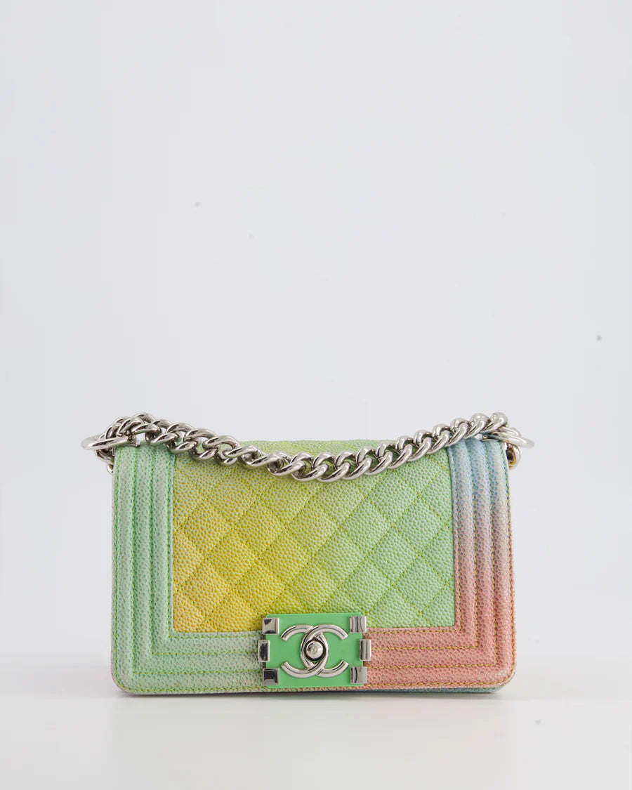 Chanel Caviar Quilted Small Cuba Rainbow Le Boy Bag Multicolour with Silver Hardware