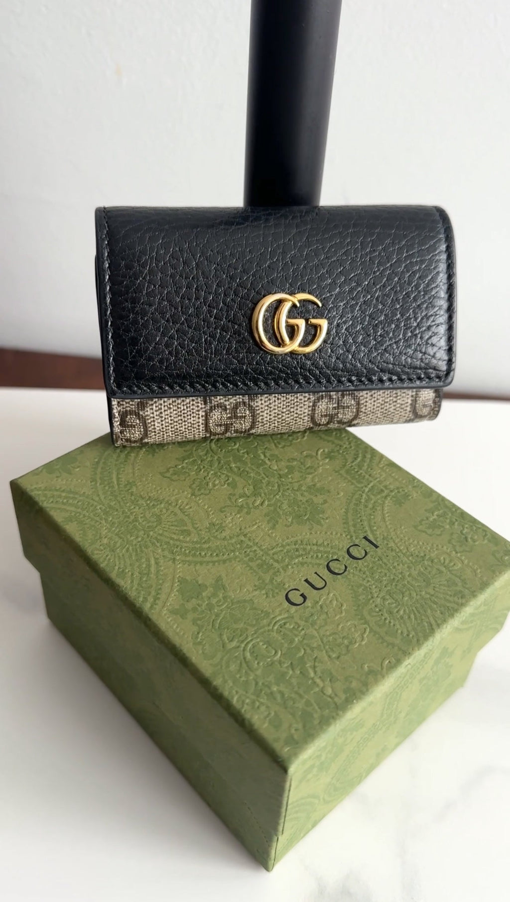 Gucci Black Leather and Monogram Canvas 6 Keyholder