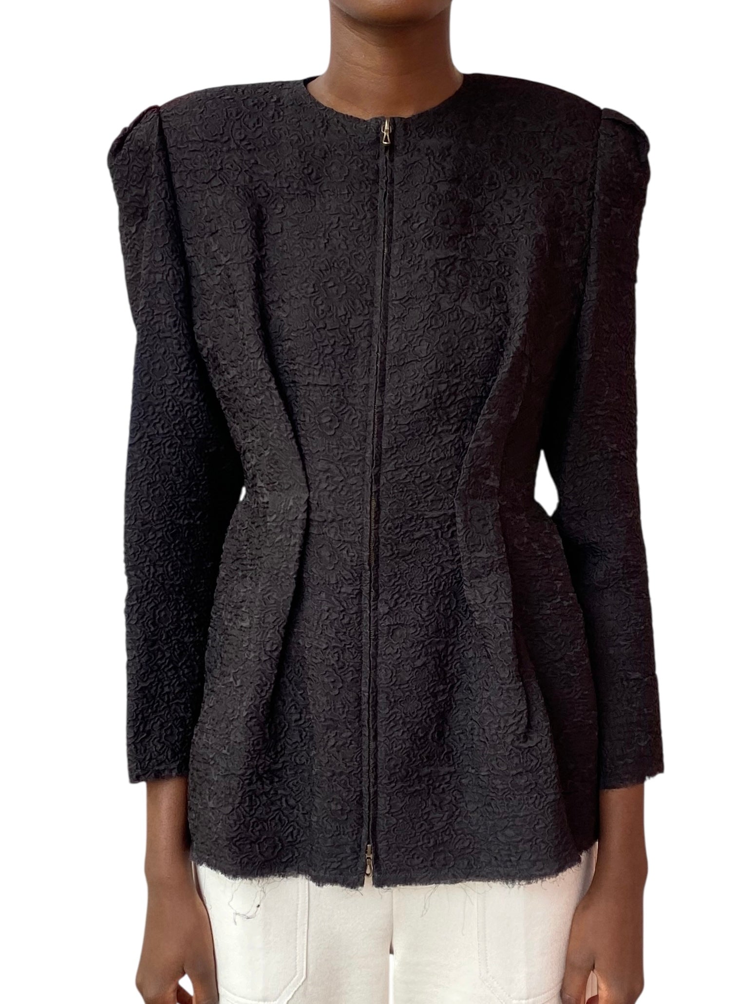 Lanvin 2009 Black Silk Textured Jacket -44 / US 12