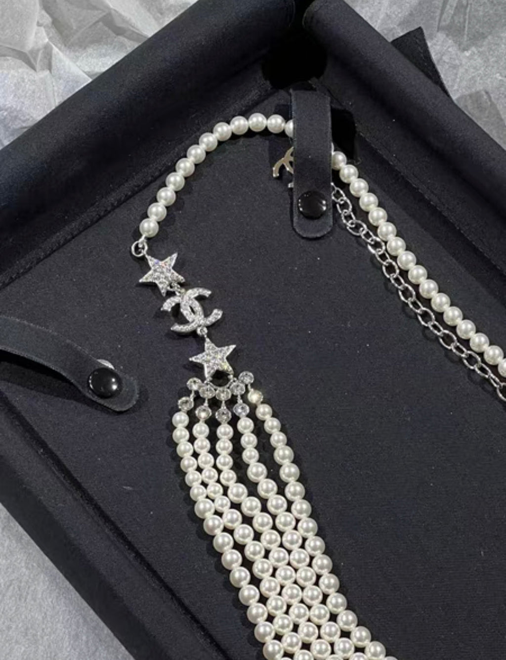 Chanel 20A multi-layered pearl star full diamond waist chain belt