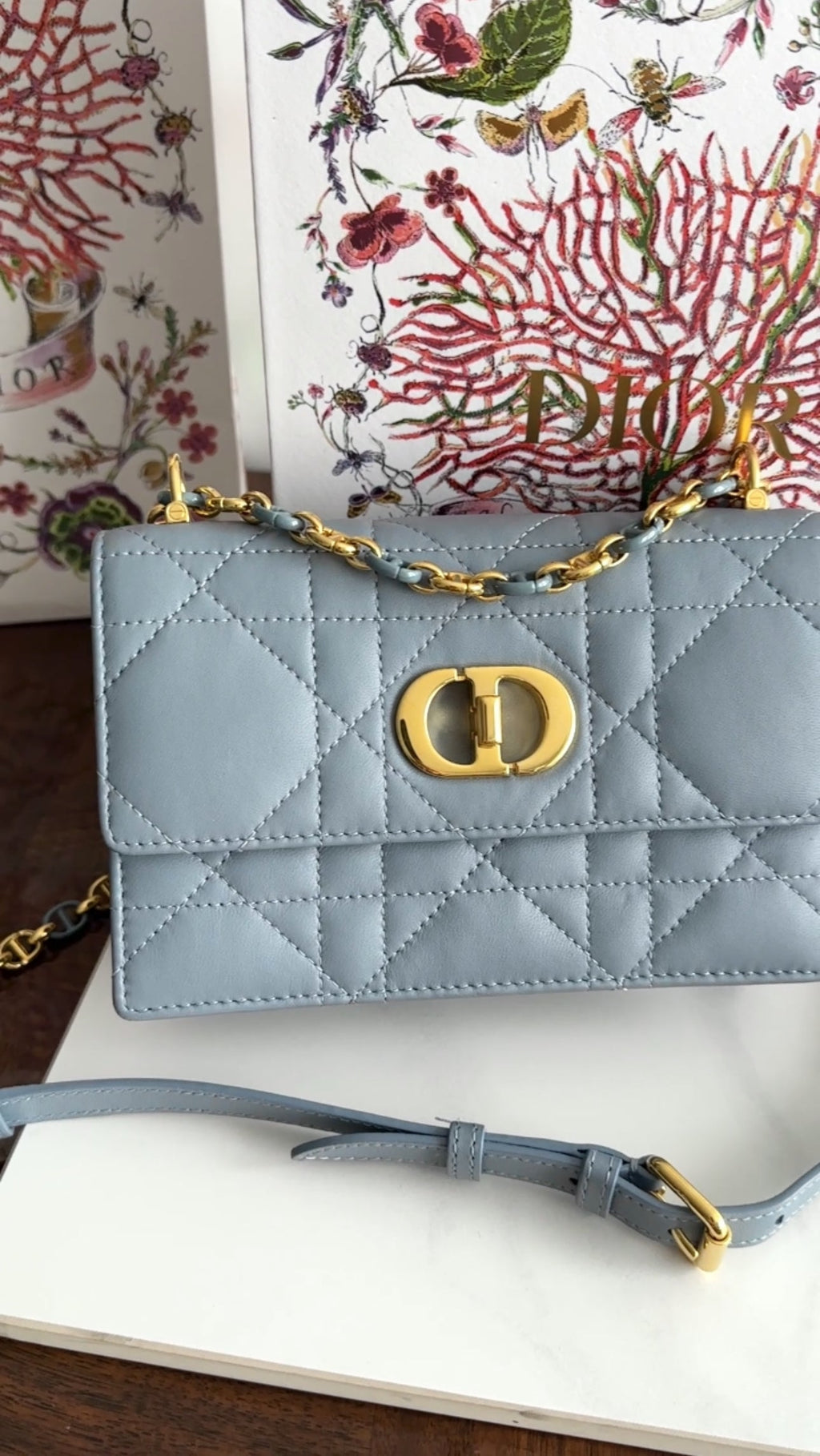 Dior Blue Leather Cannage Miss Caro Mini Chain Bag