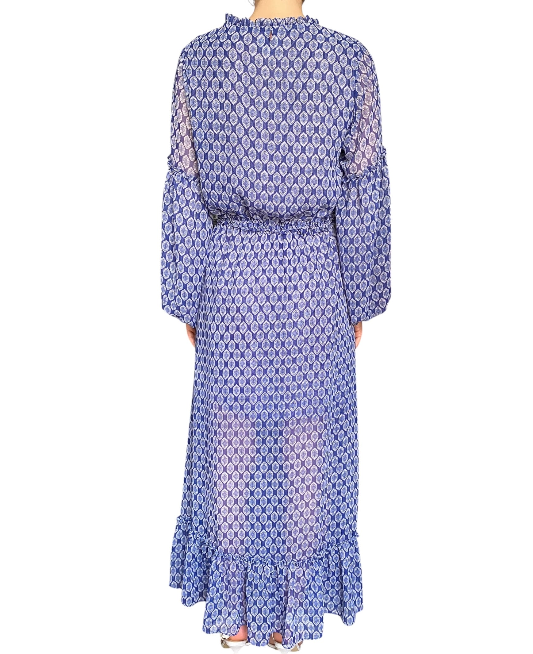 Misa Blue Boho Patterned Gown - S