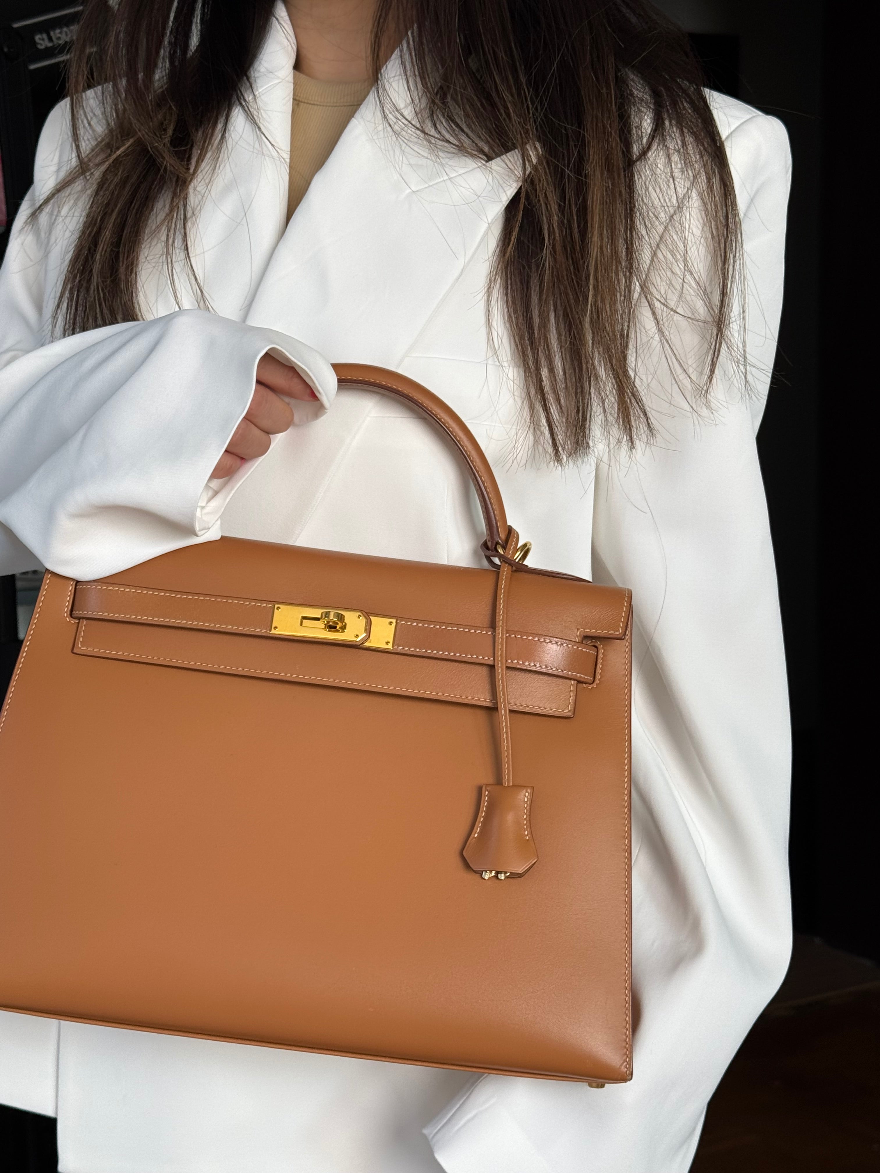 Hermes Kelly Bag 32cm In Gold (Brown) Box Leather With Gold Hardware