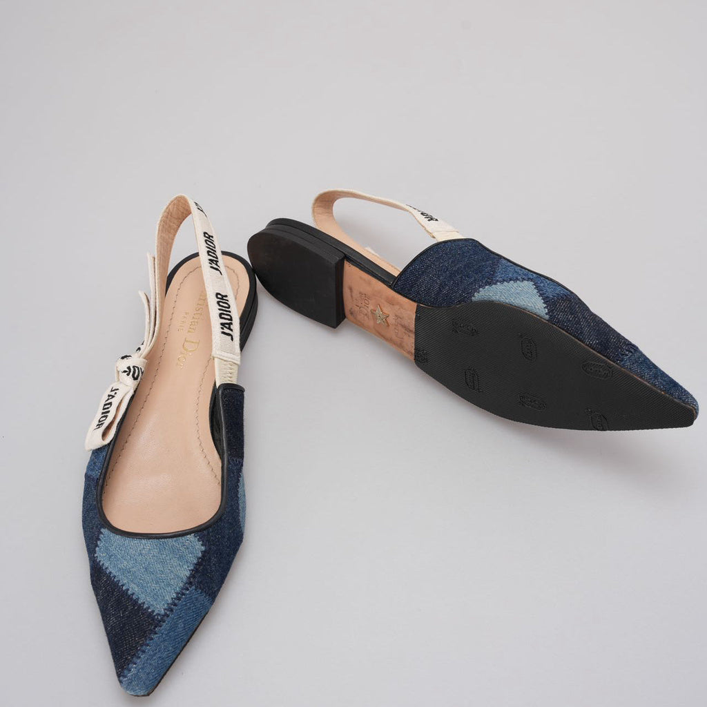 Christian Dior J'Adior Denim Patchwork Slingback Flats size 38