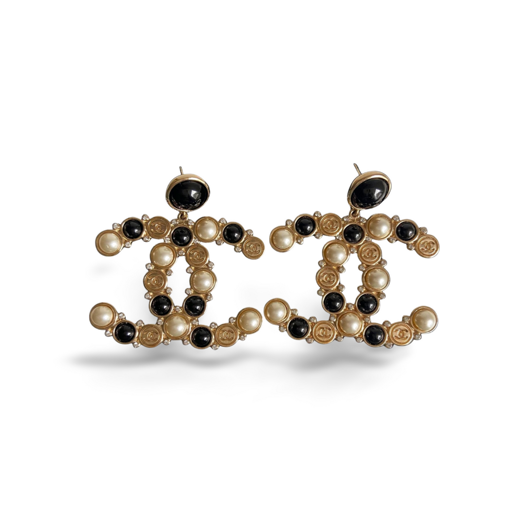 Chanel Double CC Classic Black and White Earrings