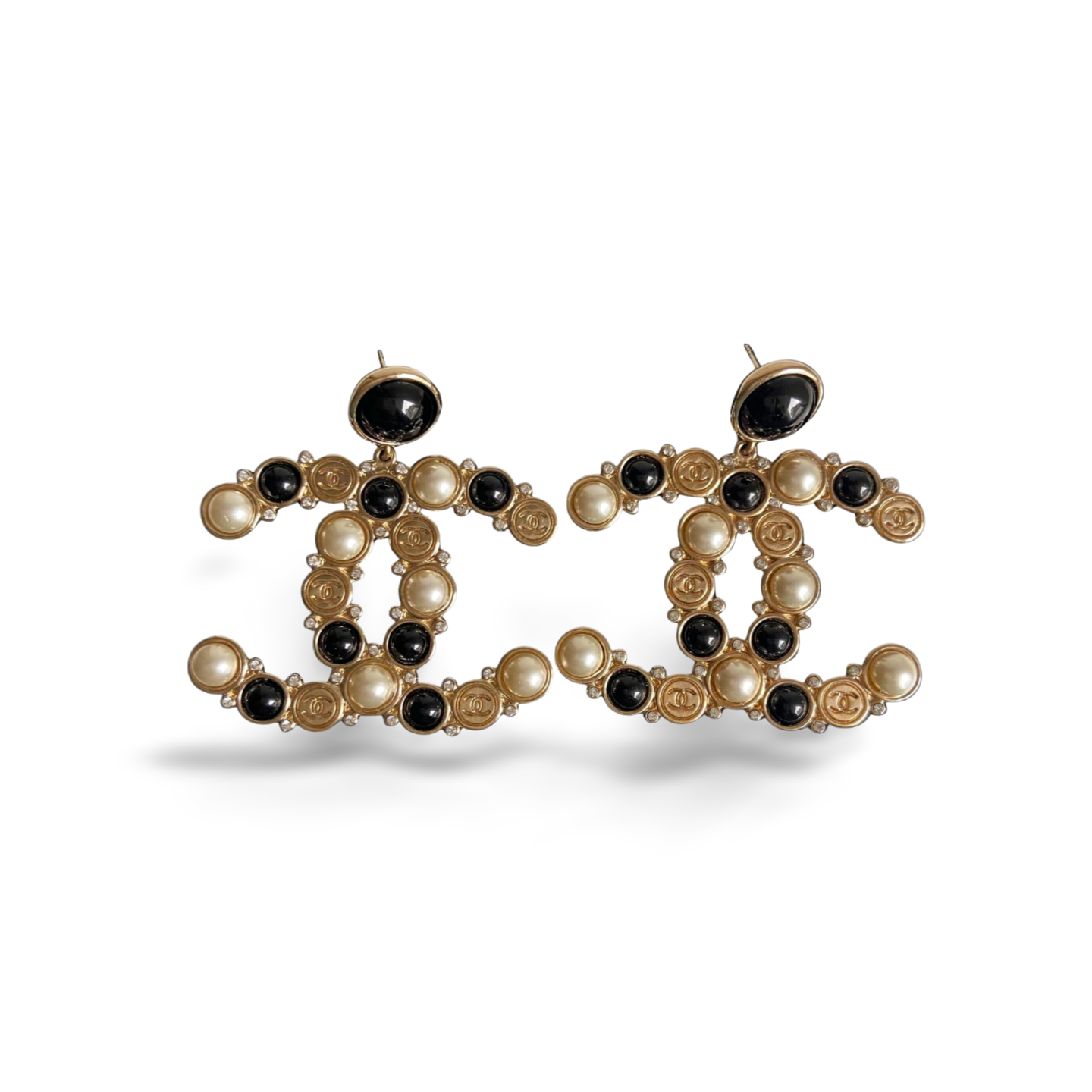 Chanel Double CC Classic Black and White Earrings