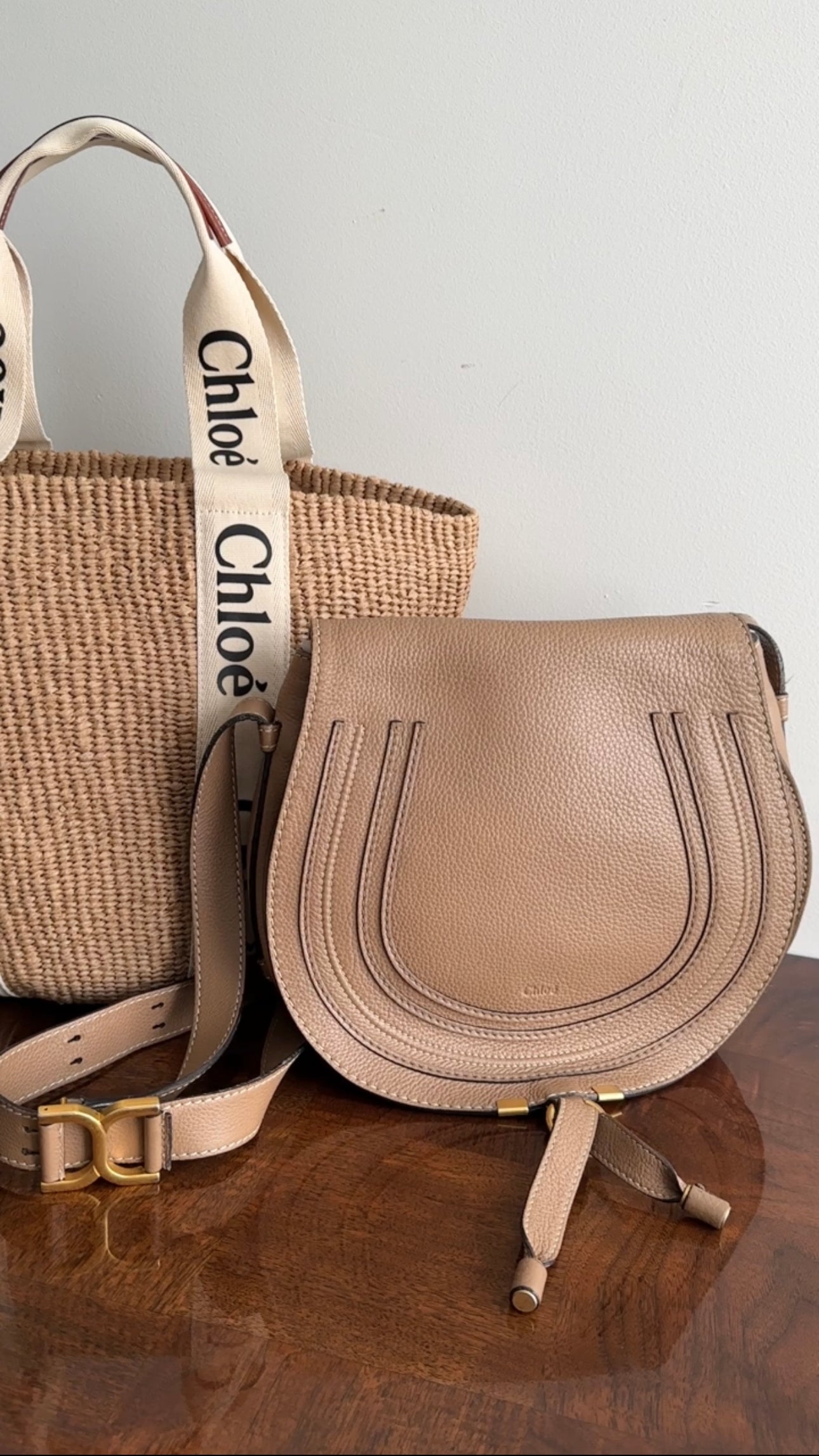 Chloe Light Brown Leather Marcie Saddle Crossbody Bag