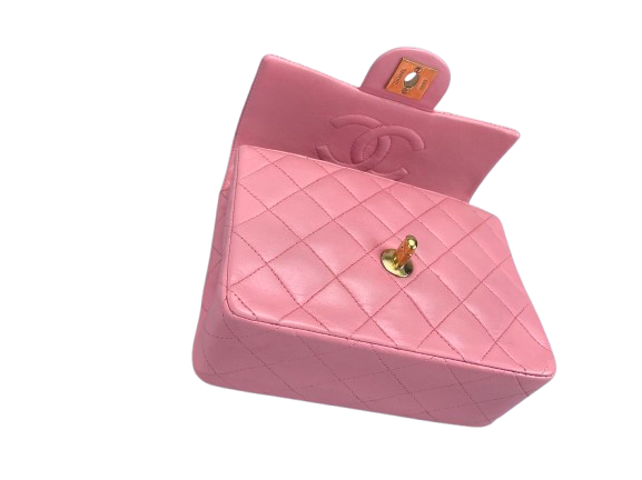 Chanel Vintage Rose Pink Classic Mini Square Flap Bag in Lambskin with Gold Hardware