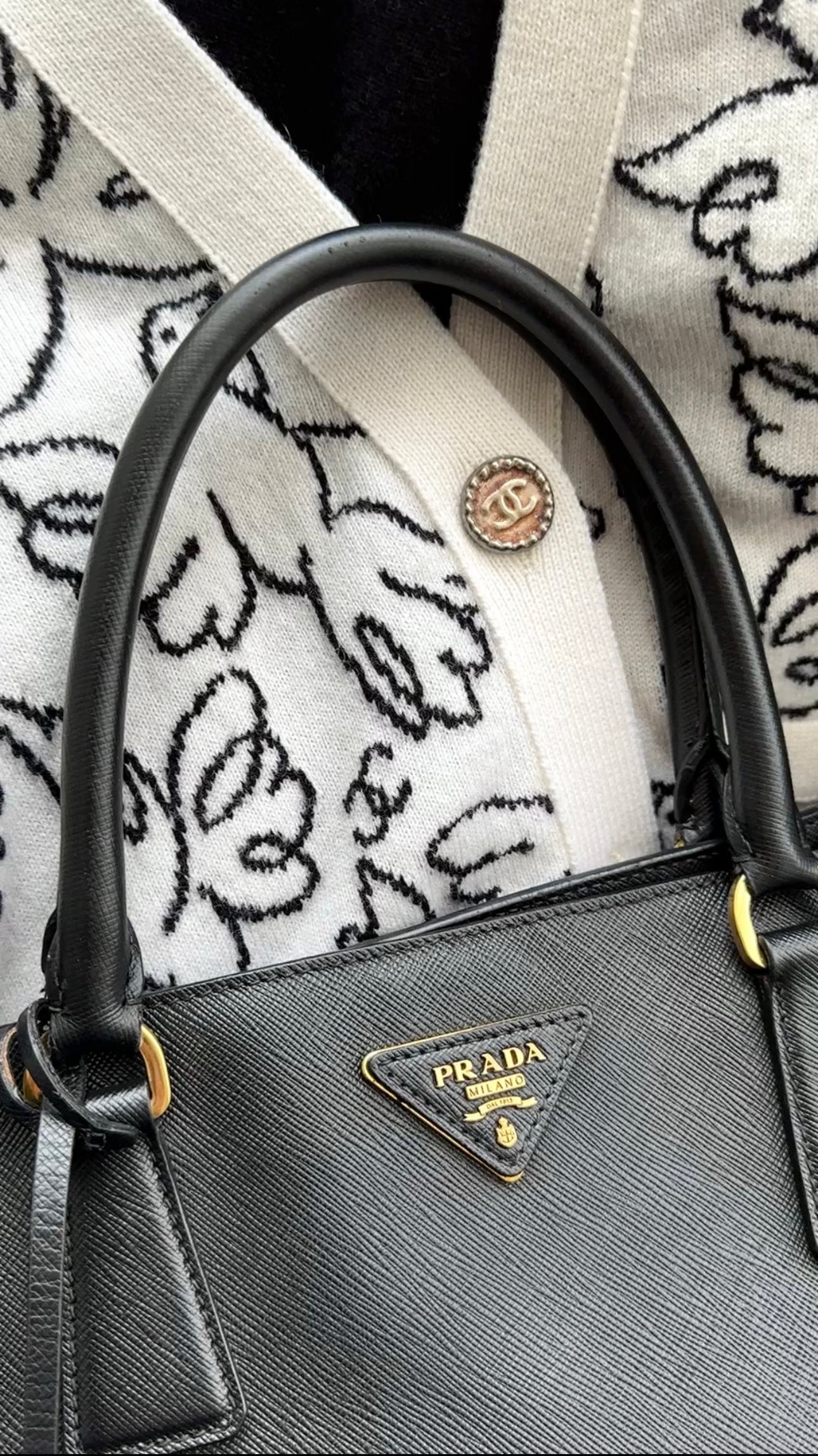 Chanel 22C black and White igan with Dove Birds - FR36