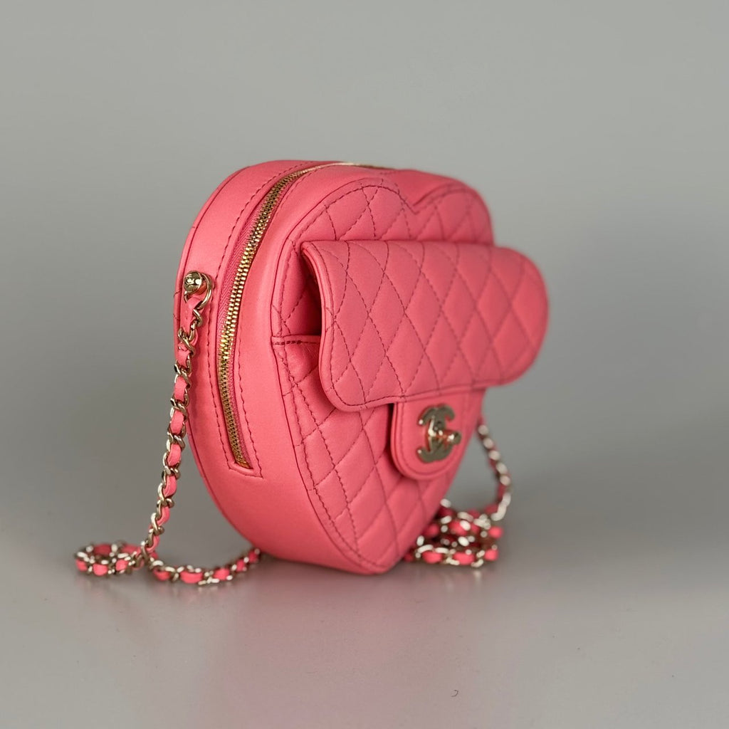 Chanel Pink Heart Bag in Lambskin Leather with Gold Hardware Large Size