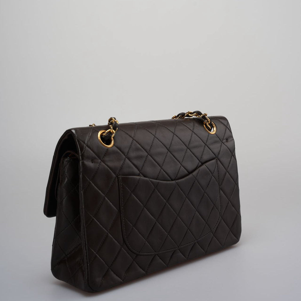Chanel Vintage Classic Flap Bag in Chocolate Brown With 24k Gold Hardware Medium Size