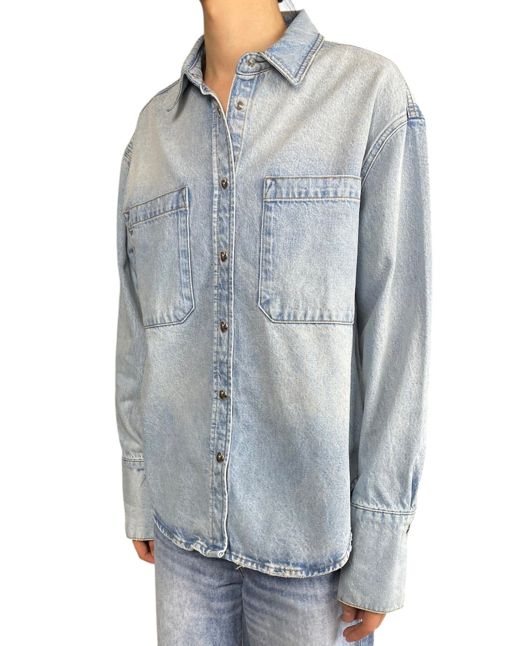 Anine Bing Light Wash Denim Long Sleeve Shirt  - S