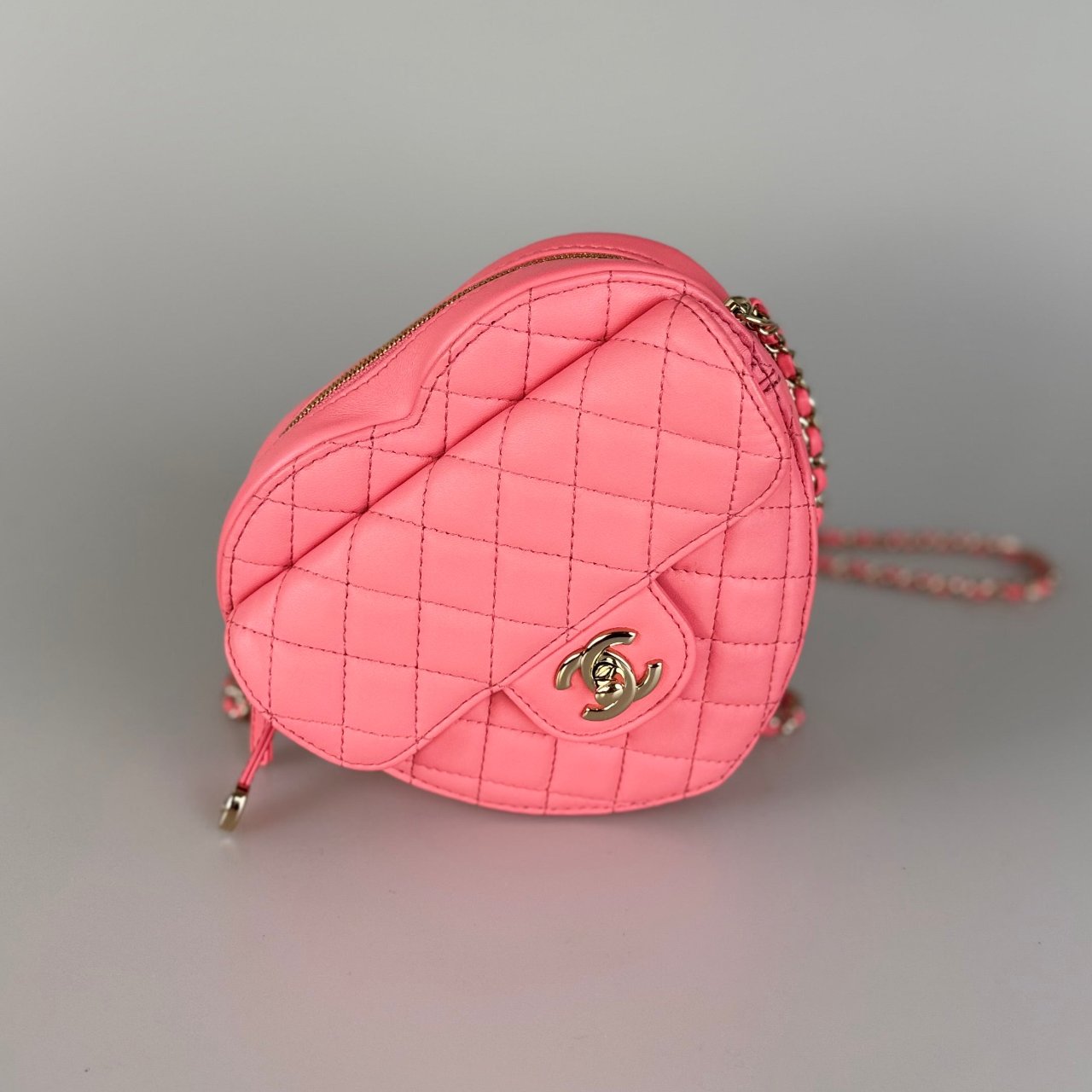 Chanel Pink Heart Bag in Lambskin Leather with Gold Hardware Large Size