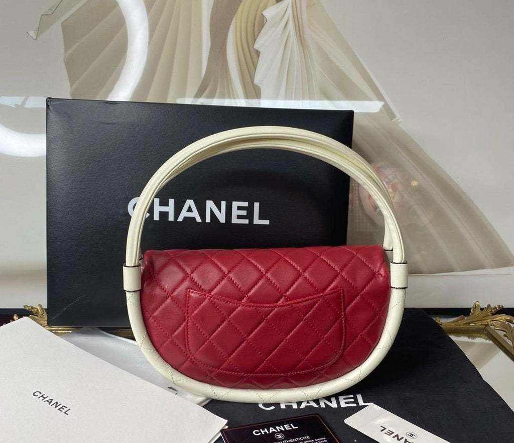 Chanel Red Lambskin Hula Hoop Handbag