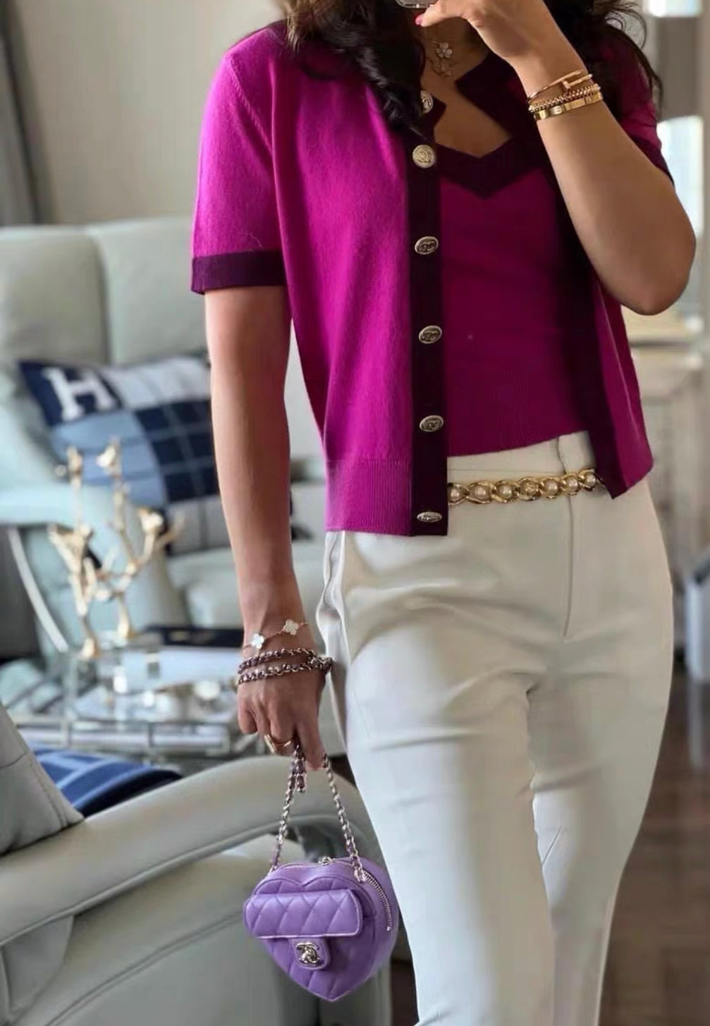 Chanel purple Gold Button Cashmere igan size 36