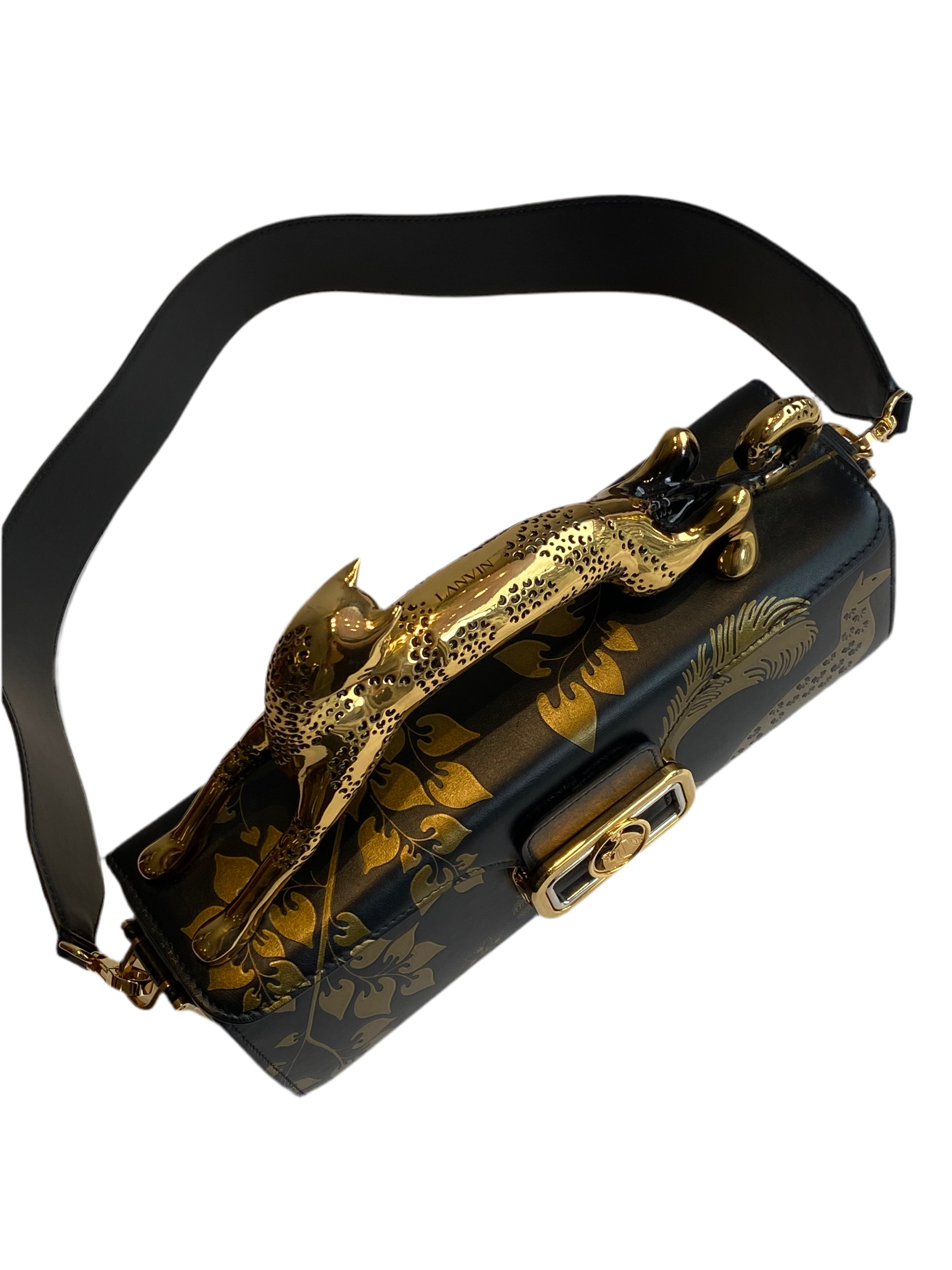 Lanvin Rateau Black & Gold Pencil Cat Top Handle Bag