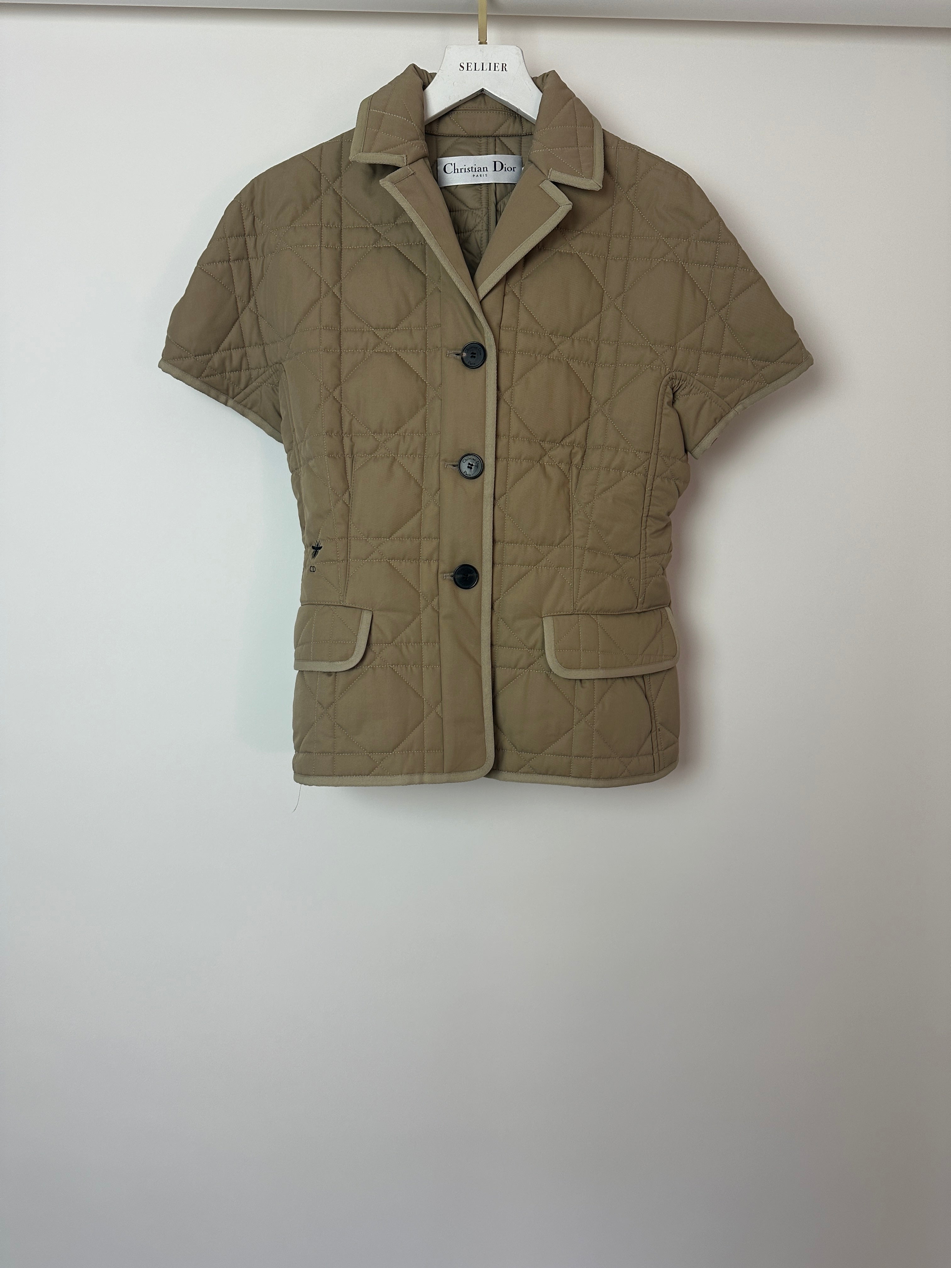 Christian Dior Camel Quilted Short Sleeve Bar Jacket with Bee Logo Detail Size FR 40 (UK 12)